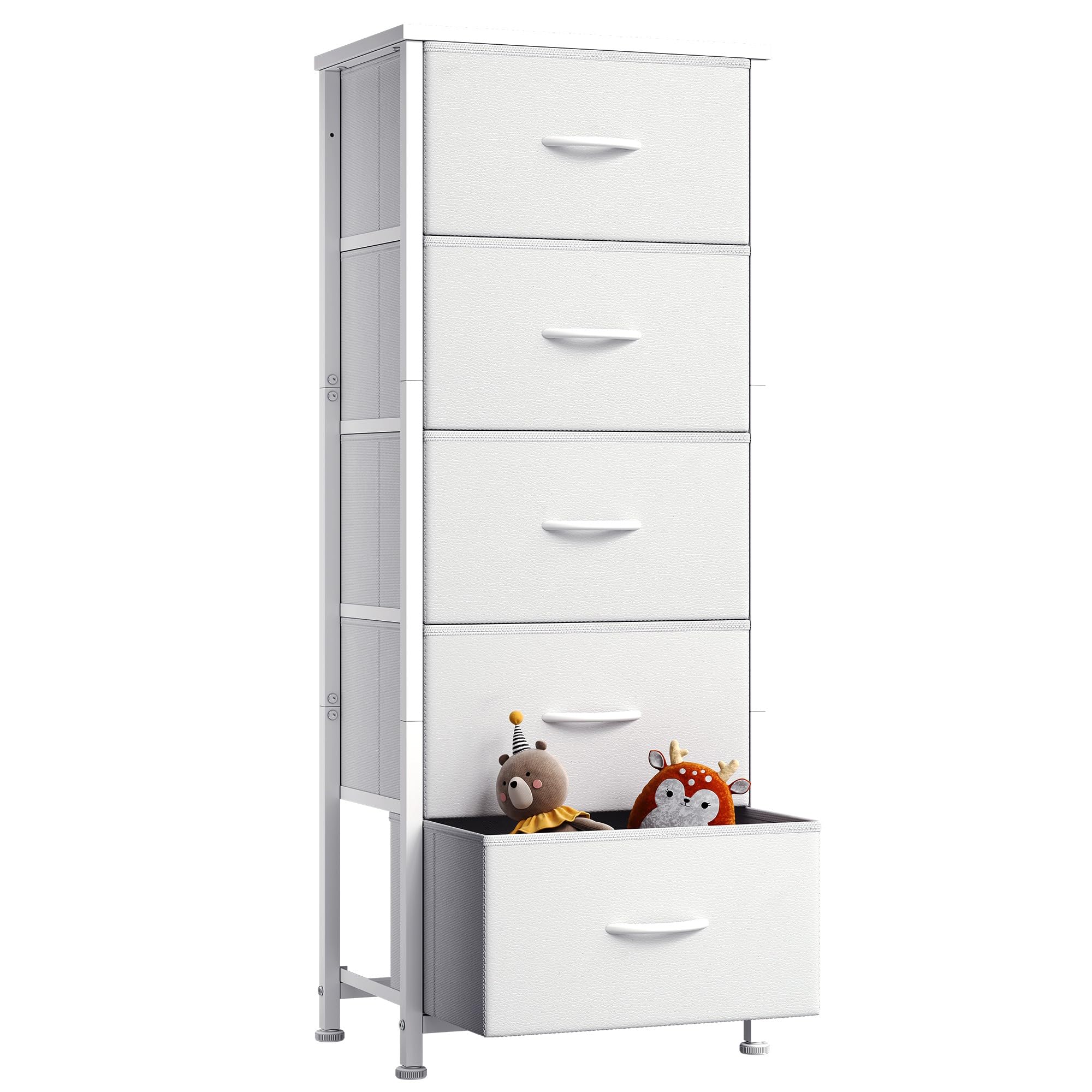 Maihail チェスト 5段 タンス 収納 引き出し 収納 洋服収納 洋服タンス チェスト スリム リビング 収納 箪笥 衣類収納 木製天板 組立簡単 転倒防止【幅45×奥行30×高さ118cm】白い