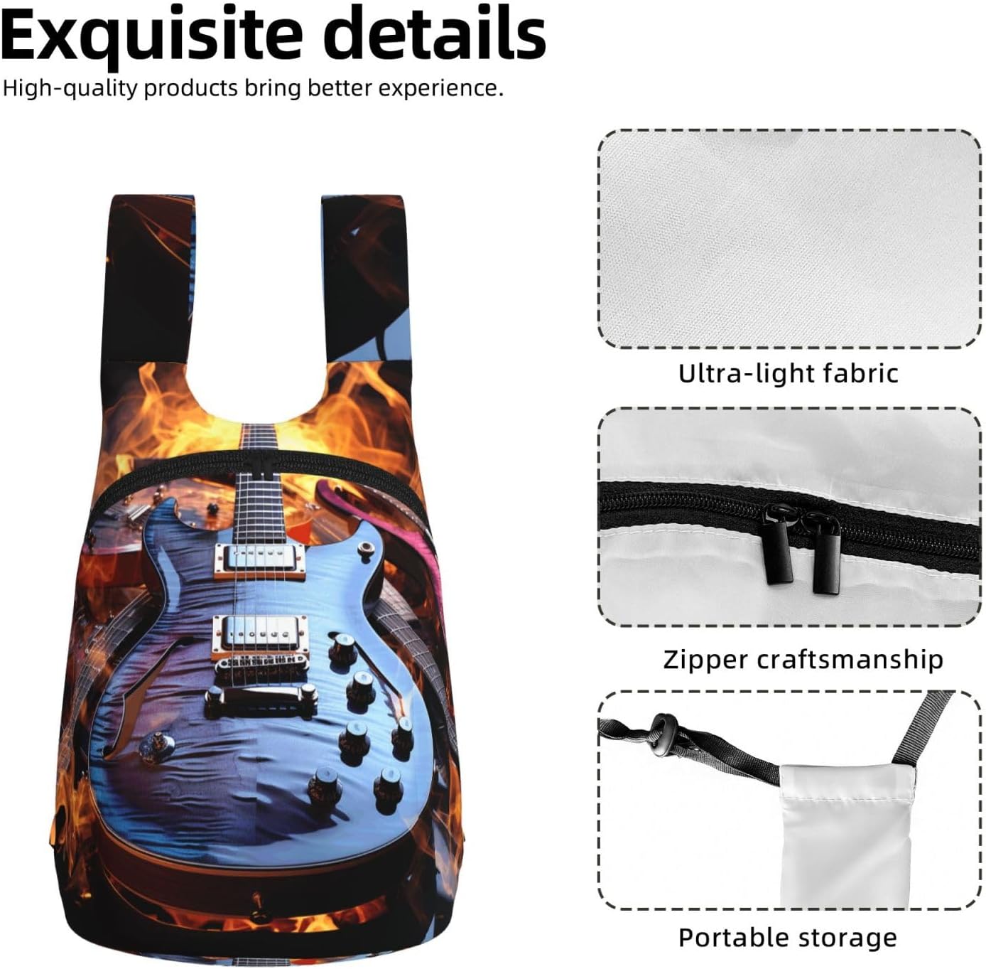 Magic Electric Guitar Music Backpack - Lightweight 16L Foldable Hiking Daypack Packable Back Pack Travel Bag Zipper image 5