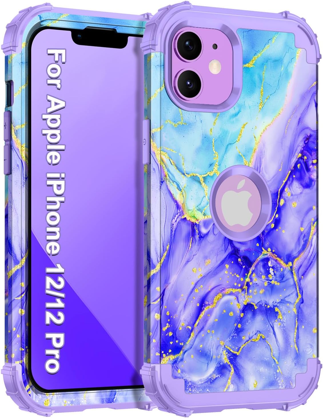 Casetego for iPhone 12 Case,iPhone 12 Pro Case,Three Layer Heavy Duty Sturdy Shockproof Full Protection Rugged Hard PC+Soft TPU Bumper Case for Apple iPhone 12/12 Pro,Cobalt Violet