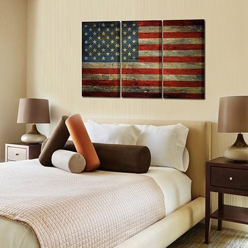 Miniatura 4 de KREATIVE ARTS - 3 paneles retro de la bandera de Estados Unidos, arte de pared con símbolo de la nación honrada, cuadro enmarcado y estirado de la