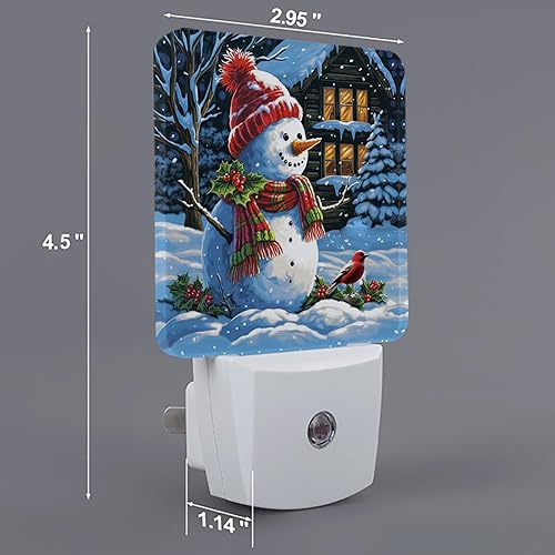 Miniatura 4 de Muñeco de nieve con luces nocturnas de Feliz Navidad, lindo muñeco de nieve rojo con pájaro de granja enchufable lámpara de noche LED con sensor