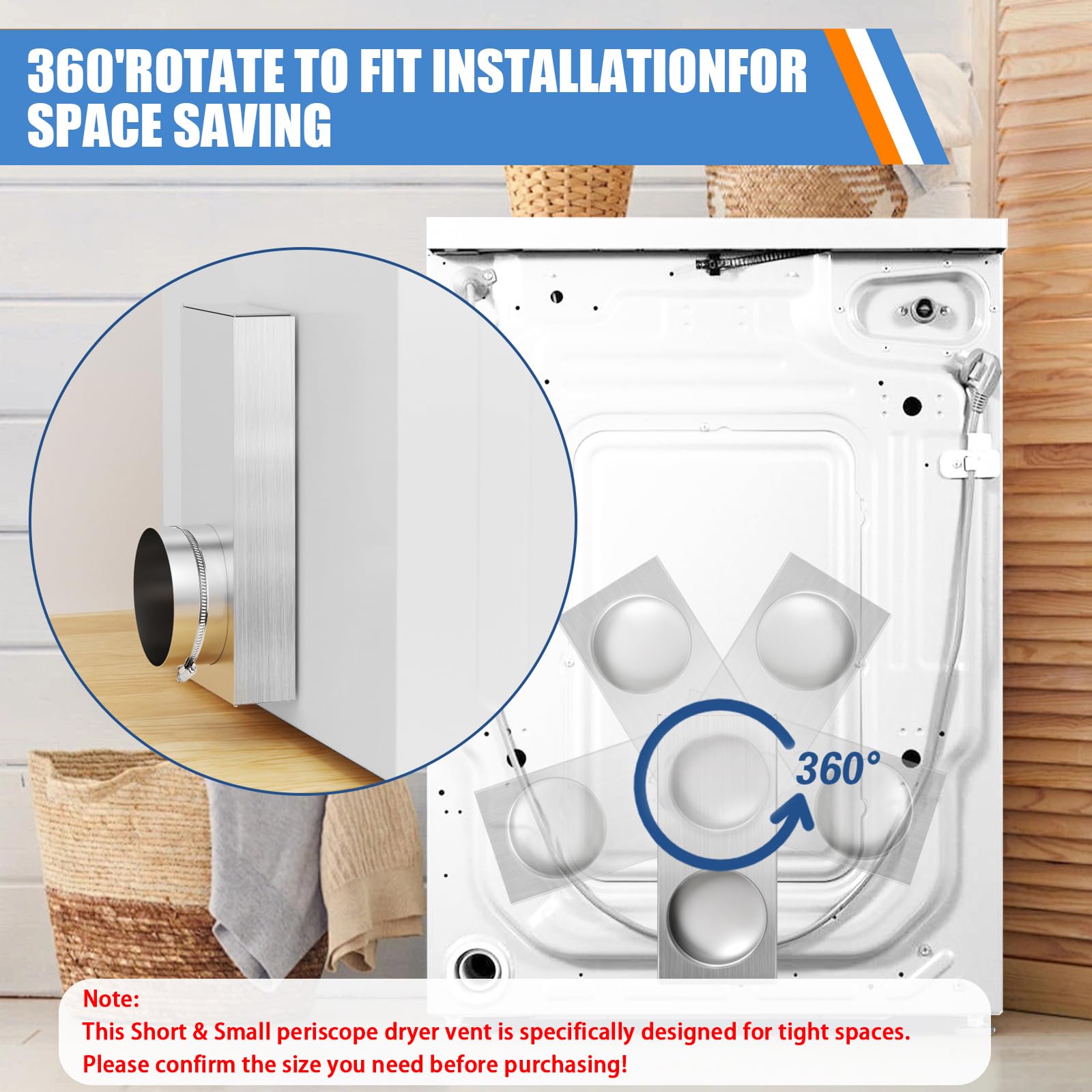 84049 Periscope dryer vent, 0-5"Adjustable Dryer Vent Connector Kit, Short Small Telescoping Exhaust Vent Hose Adapter Close to the Wall Space for 4" Low Profile Space-Saving Replacement Vents - 4