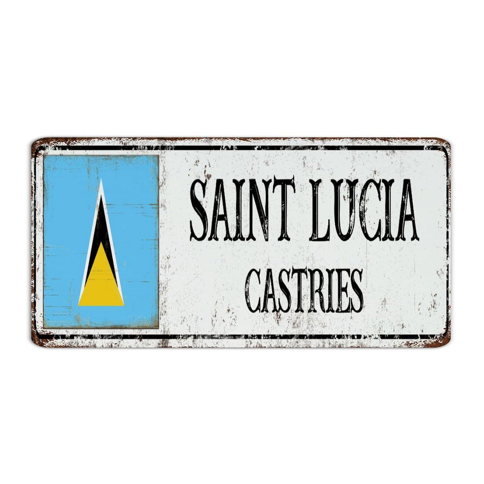 Saint Lucia Flag City Street Personalized Metal Signs Hanging Shop Signs National Country Souvenir Road Wall Decorations Metal Plaque for Restaurants Front Door Backyard 6x12 Inch