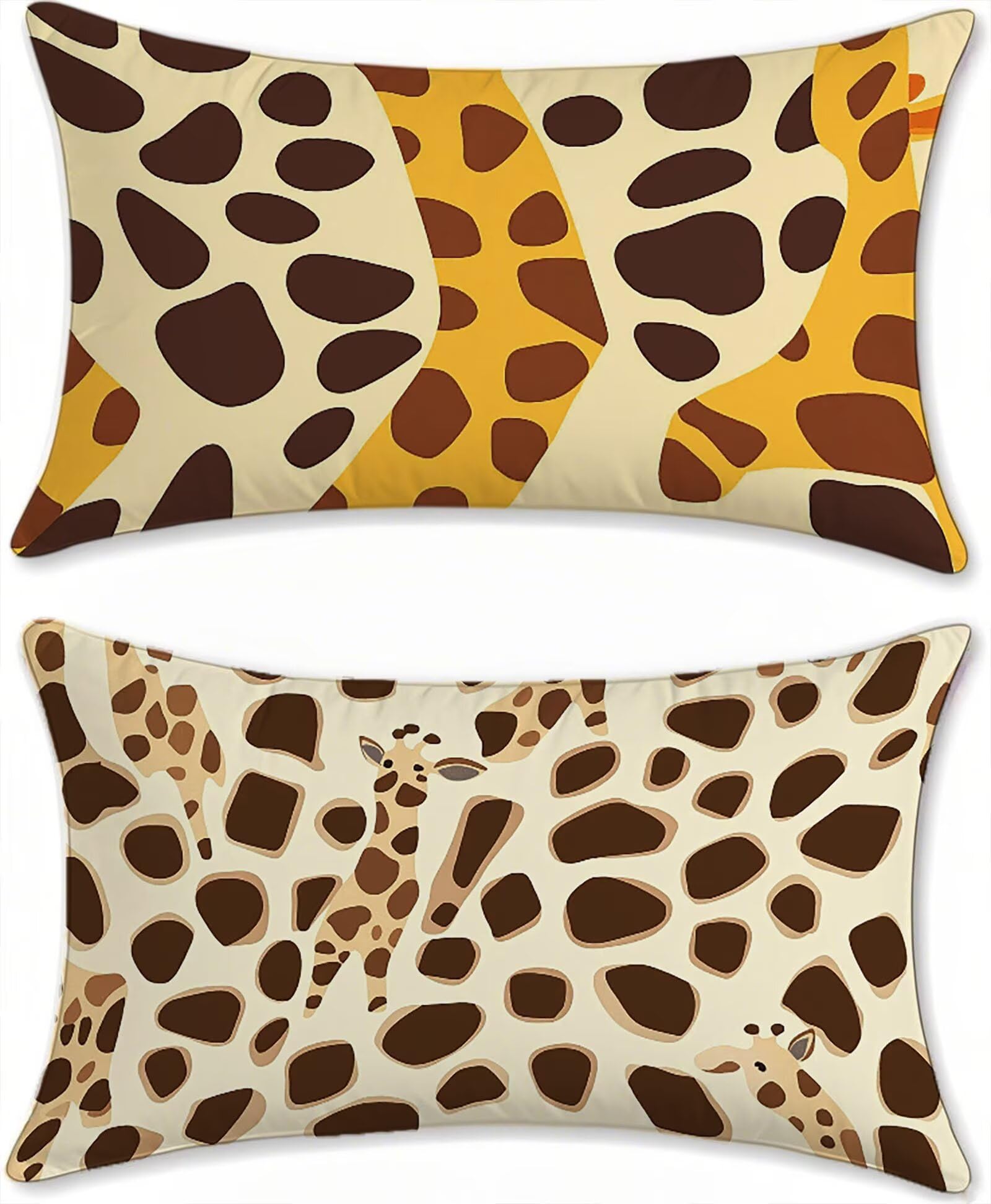 Housse coussin exterieur impermeable 60x120 cm lot de 2 en lin motif girafe
