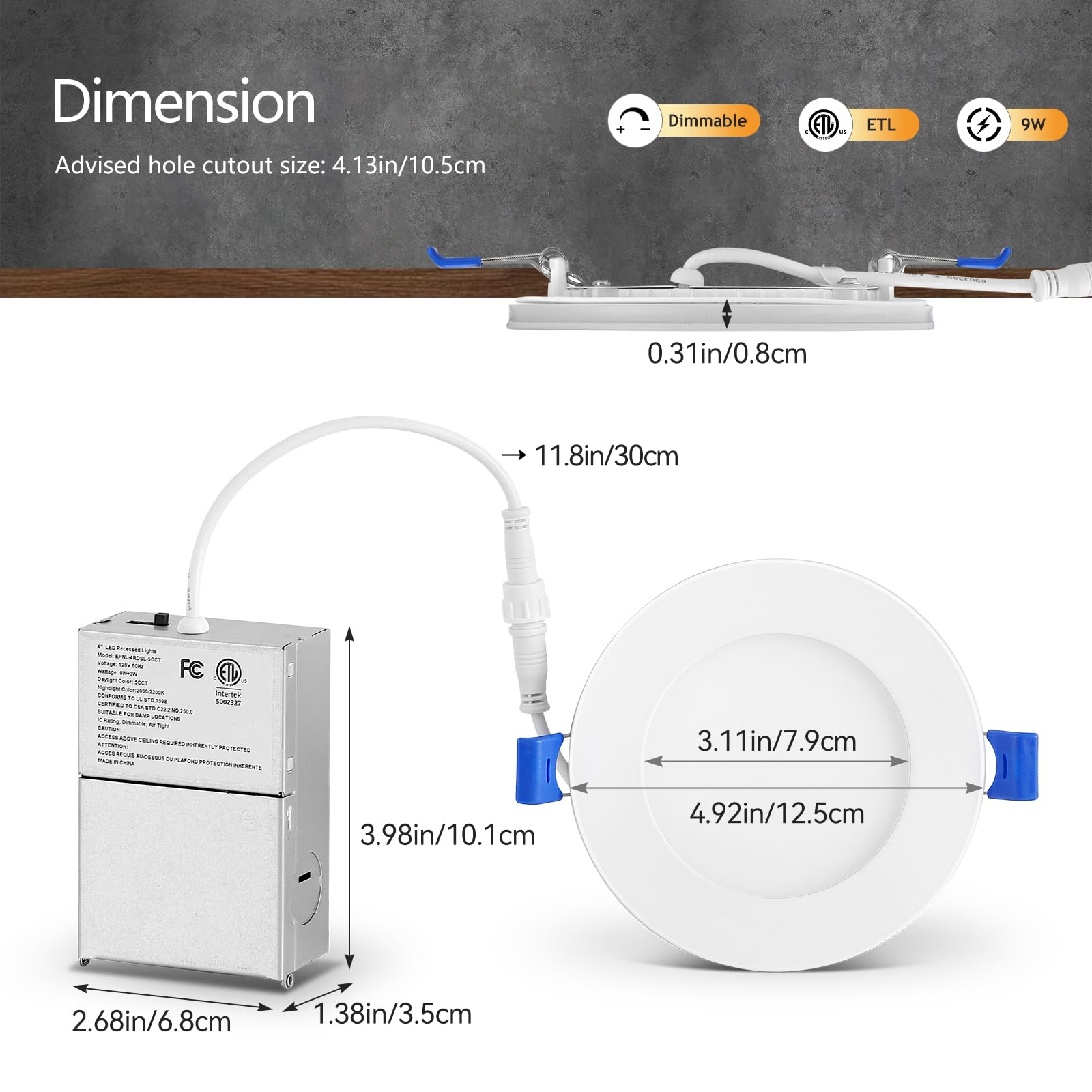 CycevSun - 10.2 cm LED Pflanzgefäß Leuchten Slim Einbaubeleuchtung mit Nachtlicht Dimmbar & 5 CCT wählbar, Lumiere Encastre Plafond LED 4 Pos, Einbauleuchte Panelleuchte
