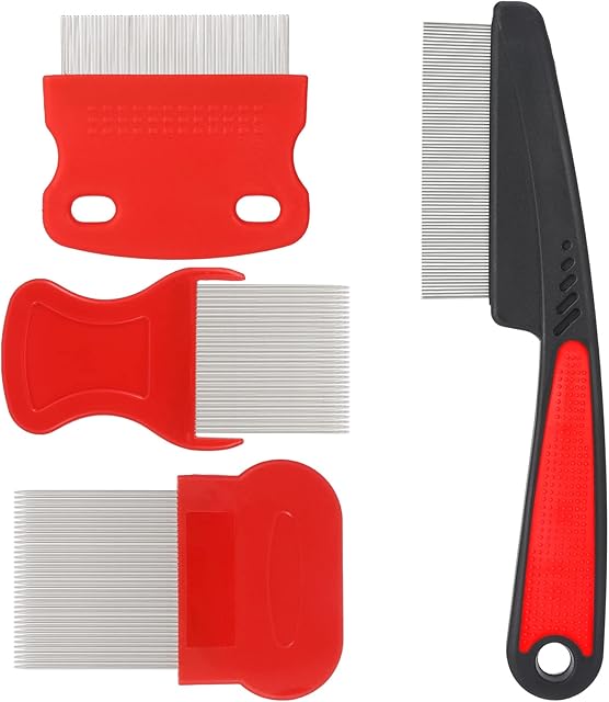 tonyg-p 4 Pack Flea Comb for Dogs and Cats, Stainless Steel Pet Tear Stain Remover Combs Pet Dog Cat Grooming Comb Set for Removing Flea Egg, Mites, Ticks Dandruff Flakes, Crust