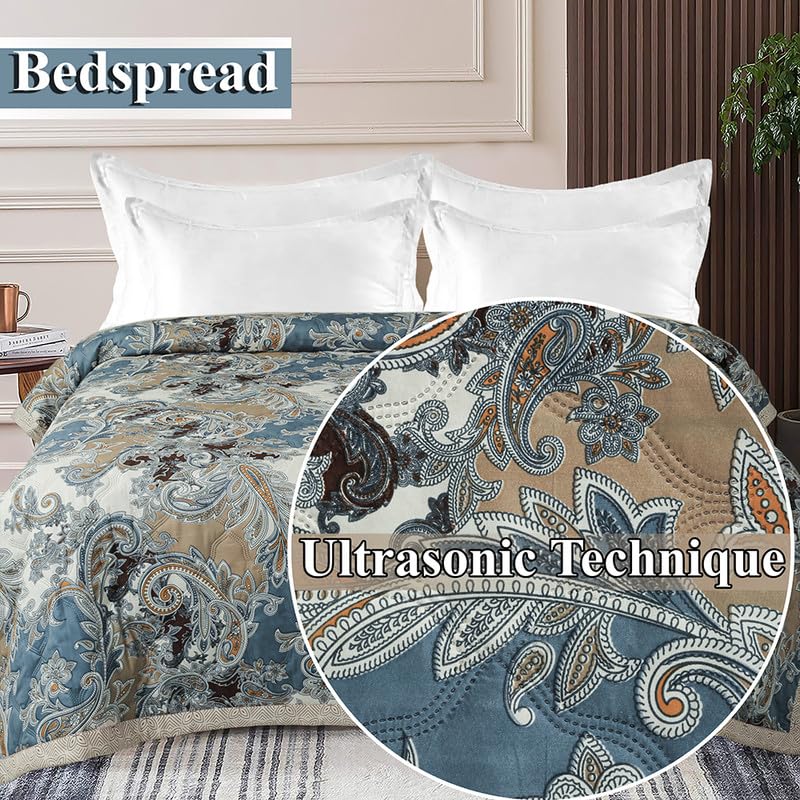 Image of VAS COLLECTIONS Ultrasonic 280tc All Season Supersoft King Size bedcover /Rajaai Quilted Bedspread Ac Blanket /Comforter for Double Bed Durable and Lightweight 220 x 230 Cm, Abstract Teal & White