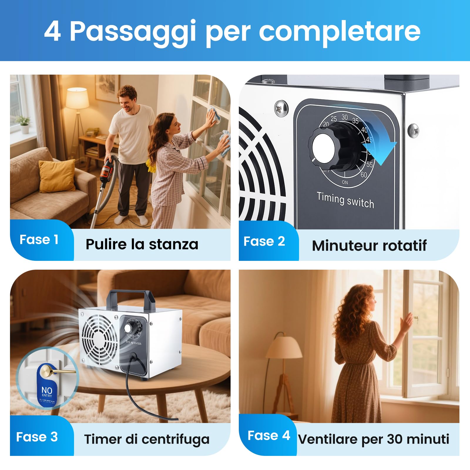 Generatore di Ozono 40000mg/h, Ozonizzatore Portatile per Casa e Auto, Ozonizzatore Industriale 300㎡ per Odori di Animali Domestici Cucina Hotel Uffici Garage Azienda Agricola Timer da 60 Min