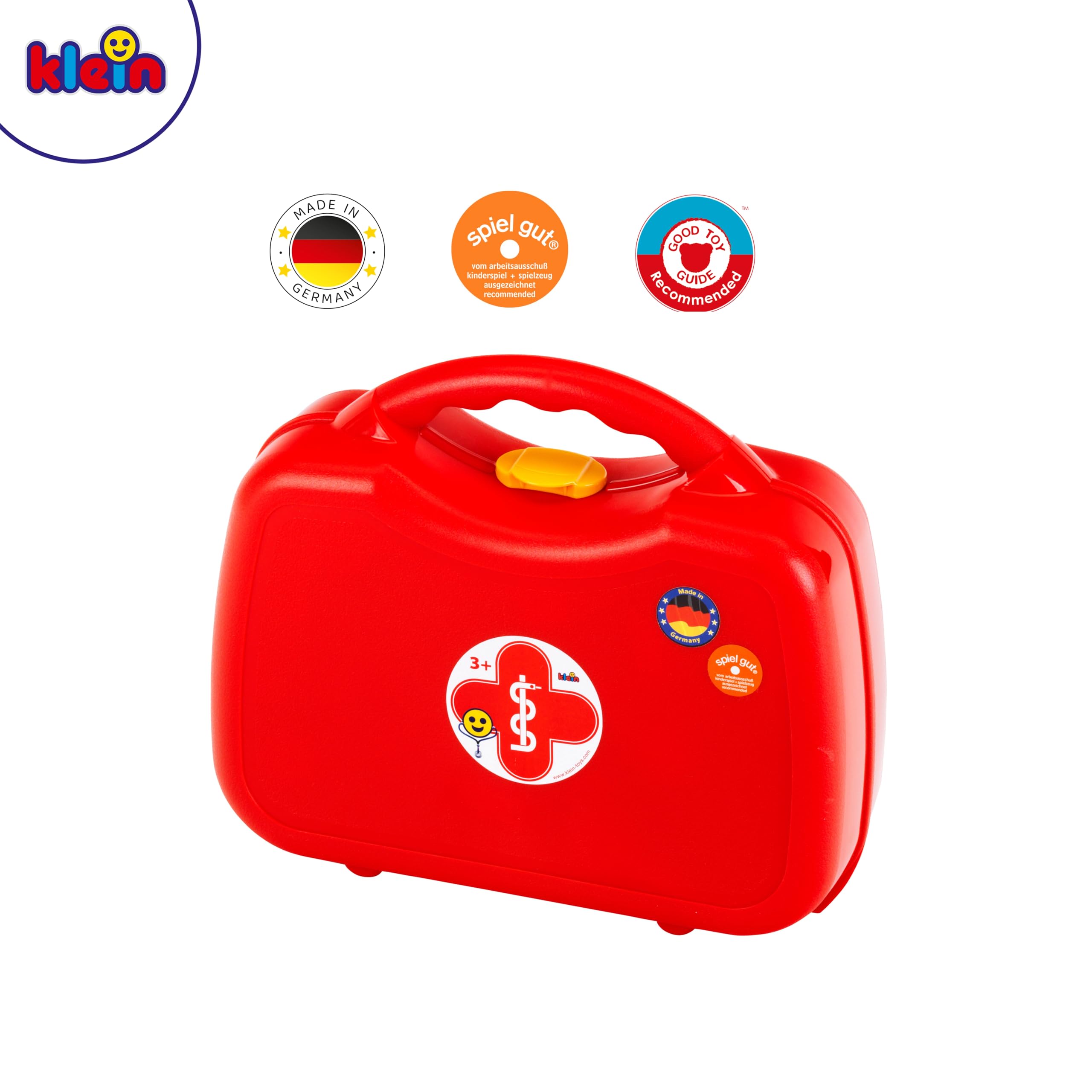 Theo Klein 4383 Mallette médecin | Avec 14 accessoires dont stéthoscope, thermomètre, seringue | Et une poignée pratique. Dimensions : 28 cm x 9,5 cm x 22 cm | Jouet pour enfants à partir de 3 ans