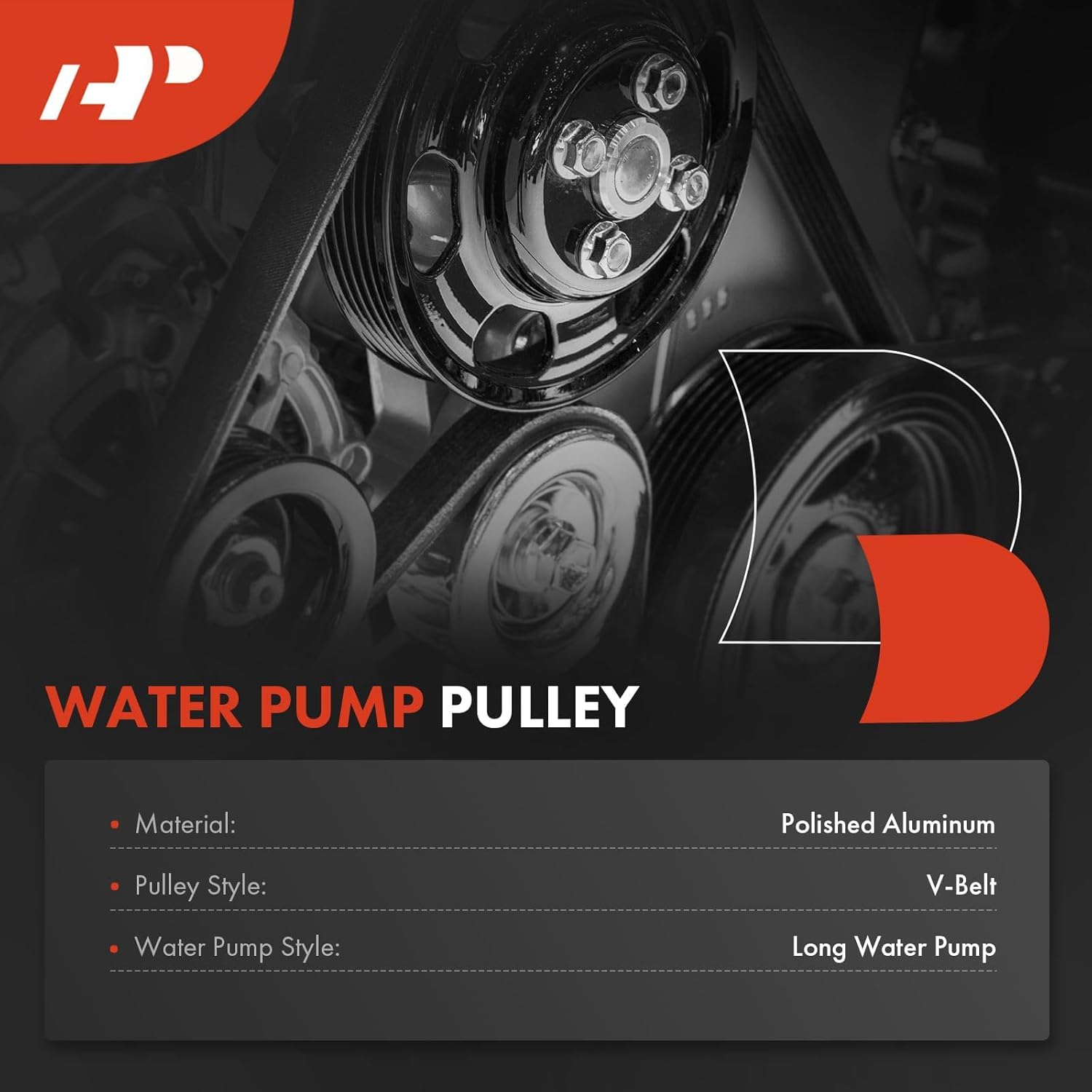 A-Premium 6.25 Inch Water Pump Pulley with Double-Groove Polished Aluminum Compatible with 1969-1985 Chevrolet Big Block V8 396, 402, 427, 454, Long Water Pump