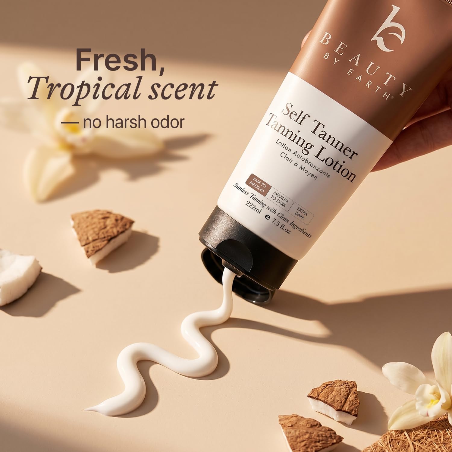 Beauty by Earth Self Tanner for Face & Body with Aloe Vera & Shea Butter