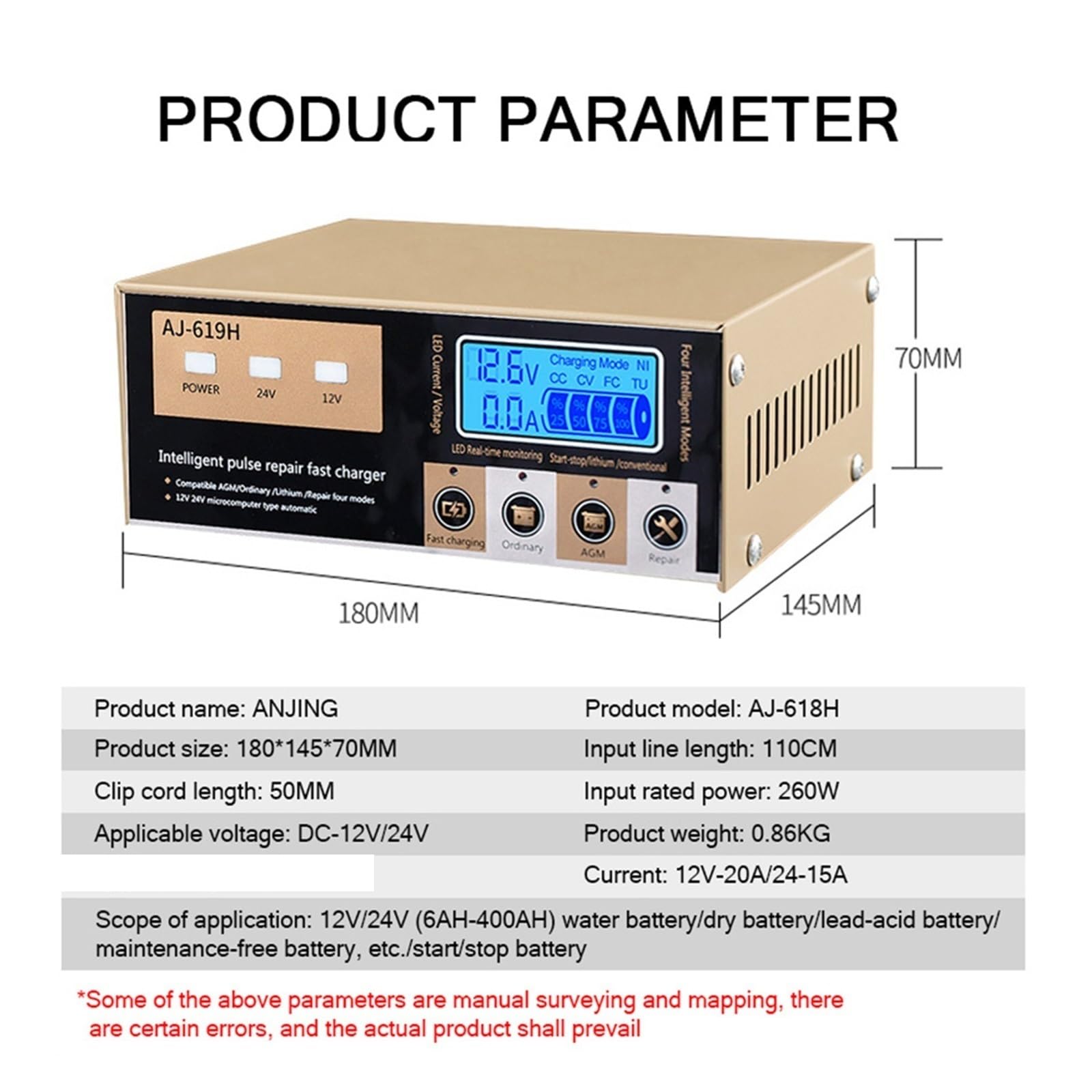 Ładowarka Baterii, Ładowarka samochodowa 12V/24V 12v 24v w pełni automatyczna inteligentna bateria do naprawy impulsów 260W moc do samochodu ciężarówka suv łódź motocykl