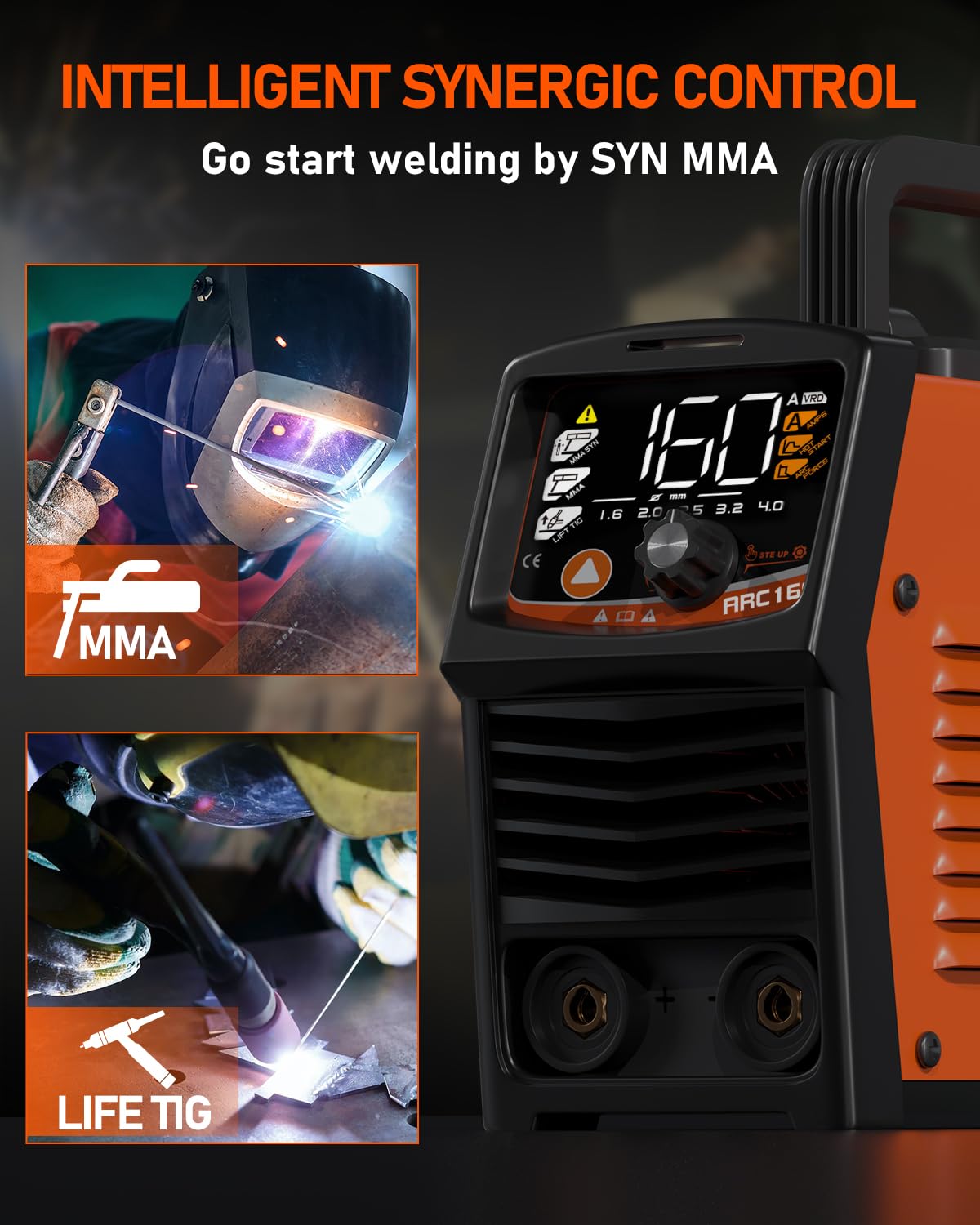 FEIFANKE ARC160 Inverter Schweissgerät 3 In 1 SYN IGBT 160A Elektroden Schweißgerät mit LED Digitalanzeige Tragbar Kompakt Schweißgerät MMA E-Hand/Lift TIG/Hot Start/Arc Force/VRD