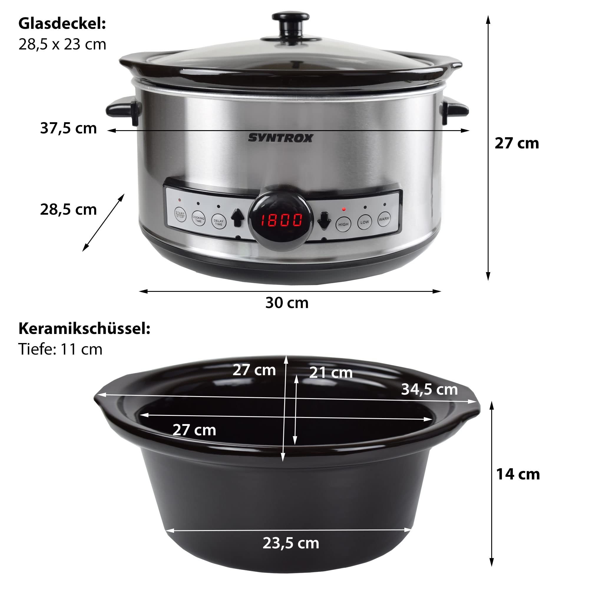 Syntrox Germany Slow Cooker Schongarer 4,5L mit Timer und Warmhaltefunktion - Leistung 280 Watt
