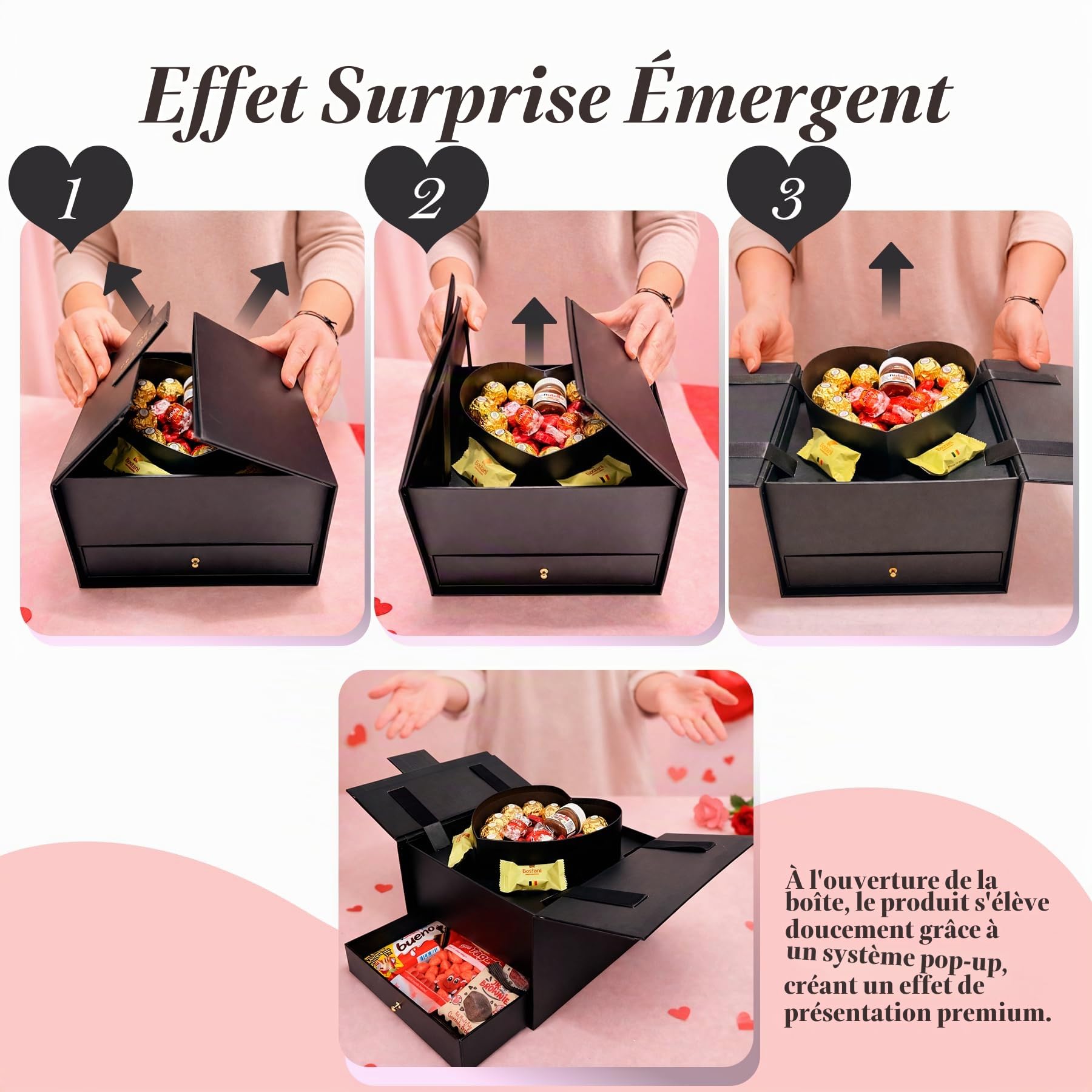 Boîte Coffret Bijou Ferrero Premium Moments · Cadeau Saint-Valentin avec +35 Chocolats et Pralines · Coffret Bijou Réutilisable Pop-Up + Carte Personnalisée