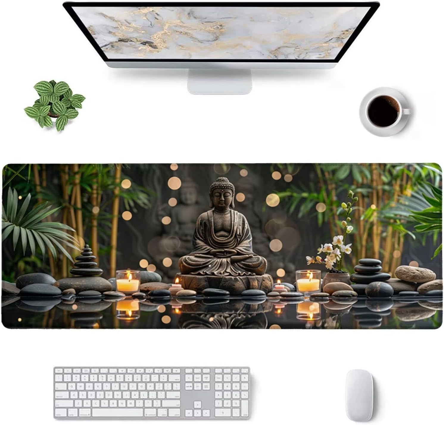 Large Mouse Pad, Zen Mouse Pad for Office Desk Accessories, 35.4 x 15.7 in Large Gaming Mouse Pad Buddha Desk Mat Laptop Keyboard Mat with Non-Slip Rubber Base, 3mm Thick Mouse Pad Gaming A-7