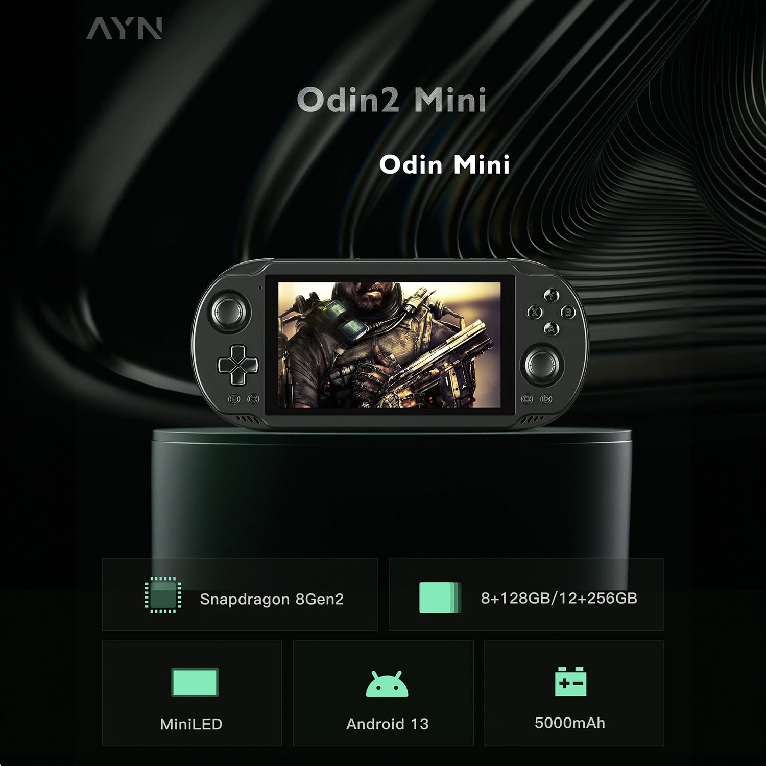 AYN Odin 2 Mini palmare da gioco Android con CPU Snapdragon 8 Gen 2, GPU Adreno 740, 12GB di RAM, 256GB di memoria UFS 4.0, Mini LED da 5” 1080p 60Hz, Wi-Fi 7, BT 5.3, Android 13