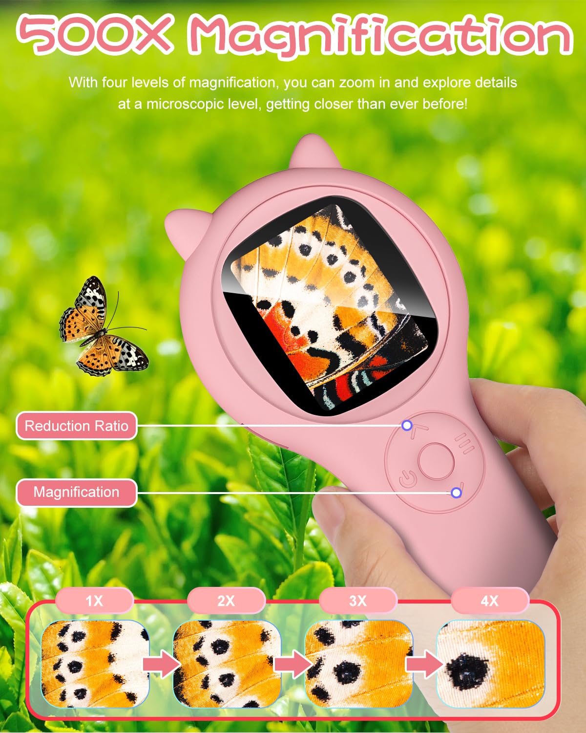 Mikroskop dla dzieci, ręczny mikroskop do telefonu komórkowego, ekran IPS 2,0”, mikroskop cyfrowy 500X, mikroskop kieszonkowy, zabawka edukacyjna dla mikroświata