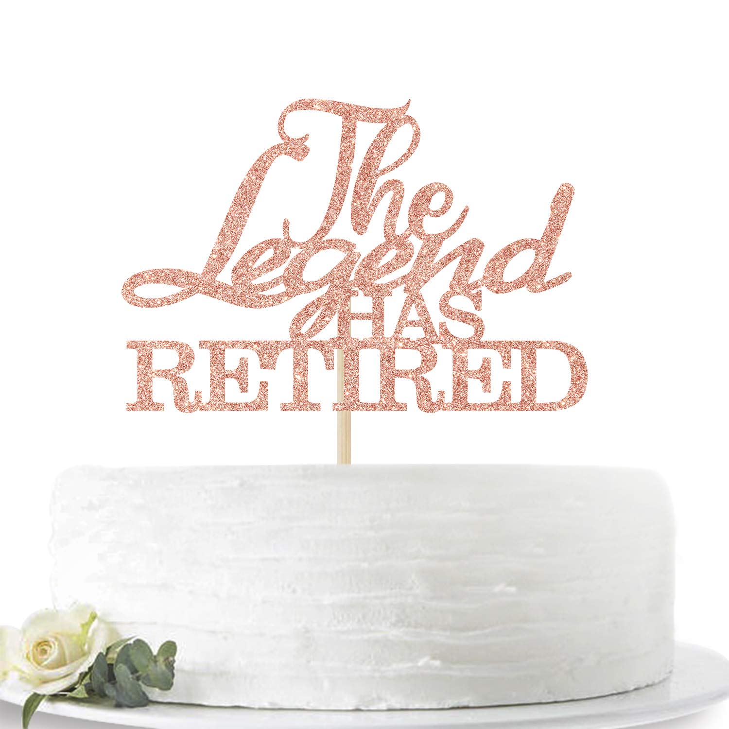Cake Topper "The Legend Has Retired" Glitter Nero Per Feste Di Pensionamento - Decorazione Torta In Cartoncino Con Bastoncino In Bambù