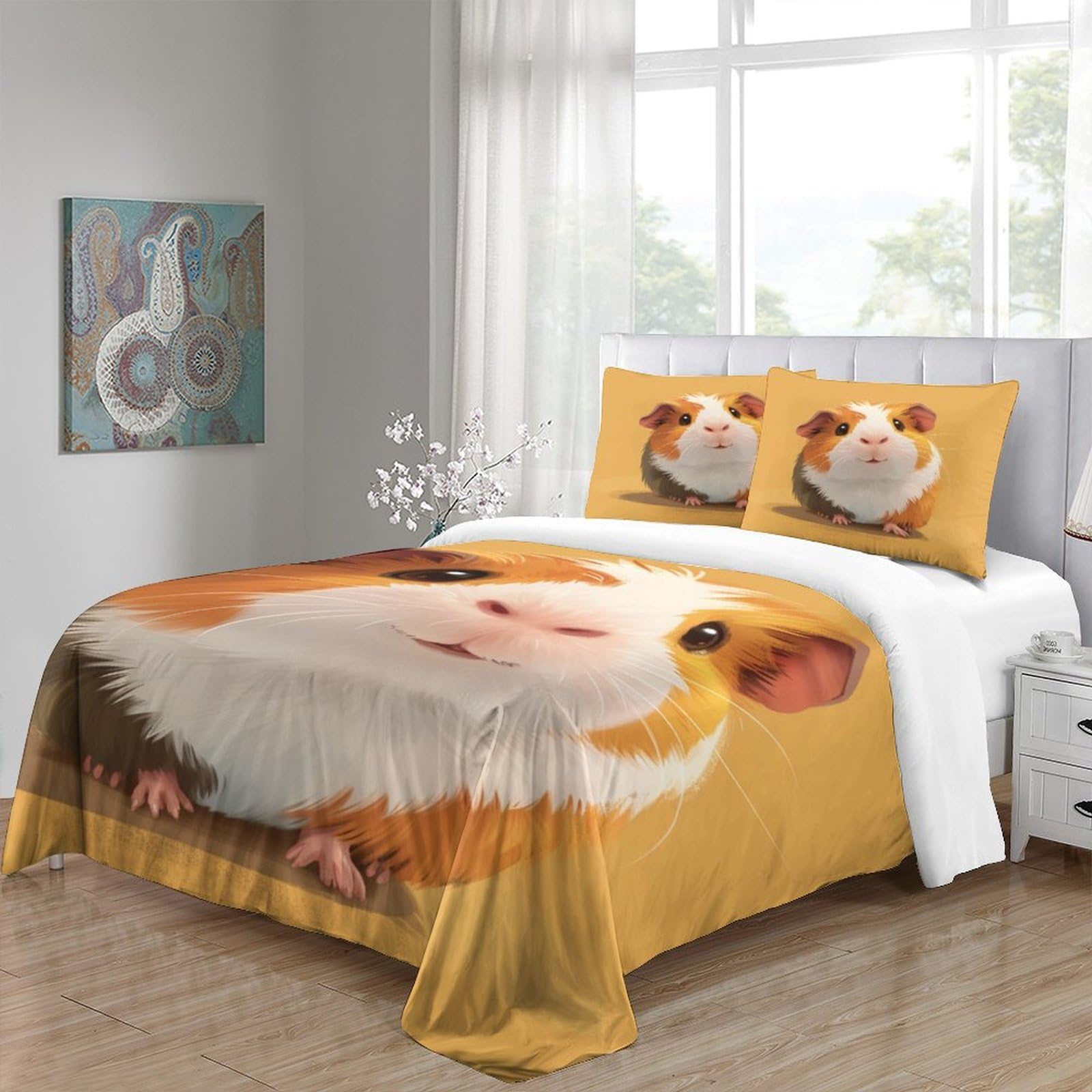 Impreso En 3D Guinea Pig Juego De Ropa De Cama con Cierre De Cremallera Funda De Almohada Funda De Edredón Microfibra Double（200x200cm）