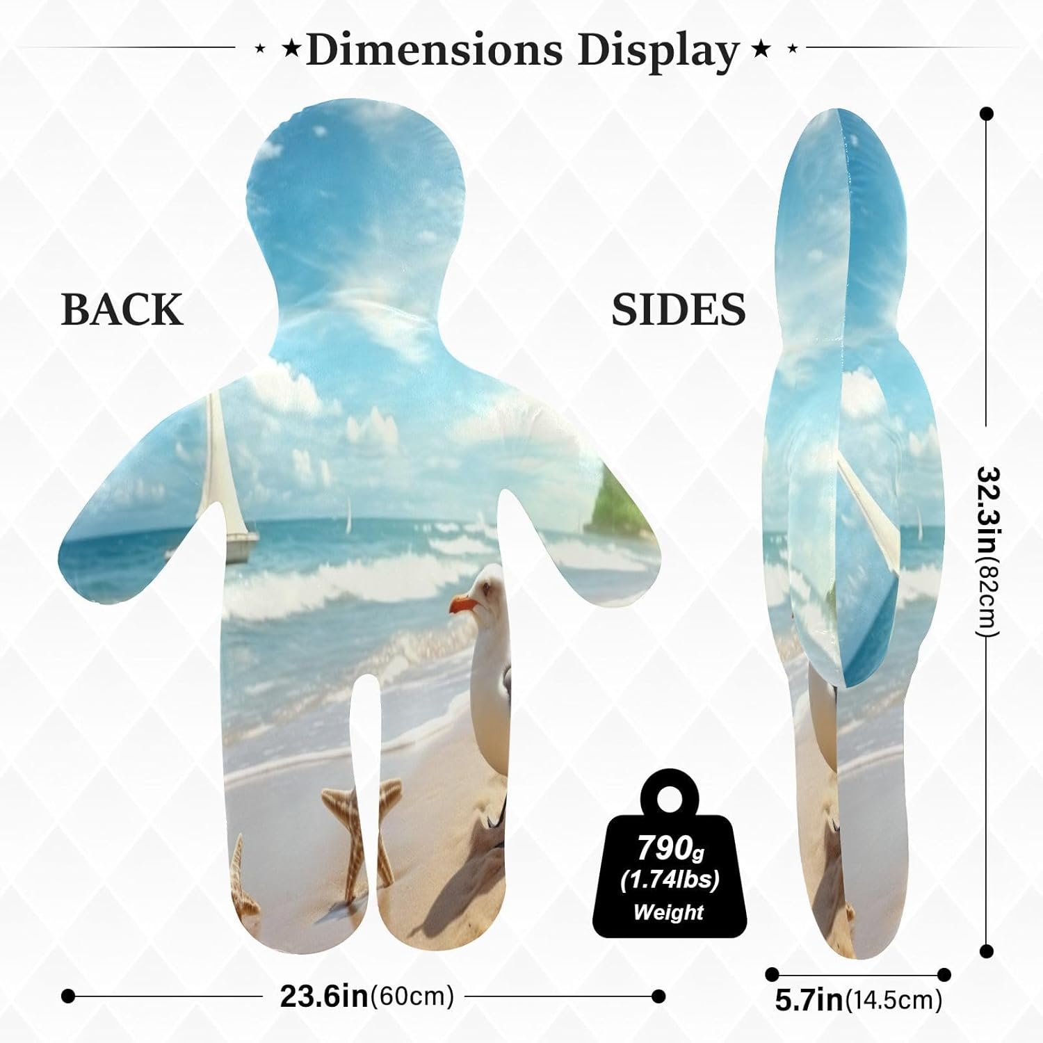 Sea Beach Human-Shaped Pillow Soft Body Pillows Washable Velvet Pillows for Anxiety Relief Sleeping Cuddling & Support