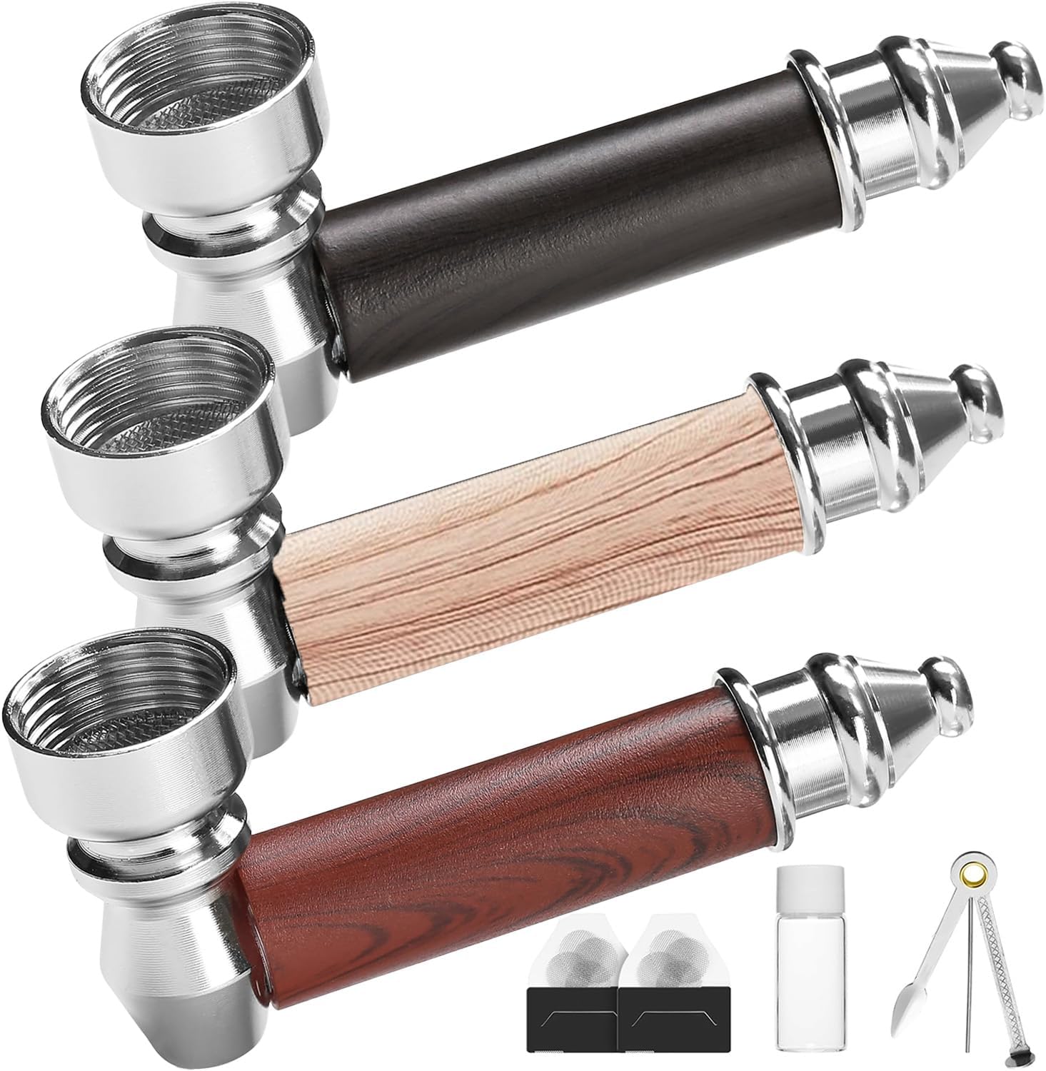 Amazon.com: 3pc Short Realistic Wood Grain Tobacco Pipe,Wooden Classic ...