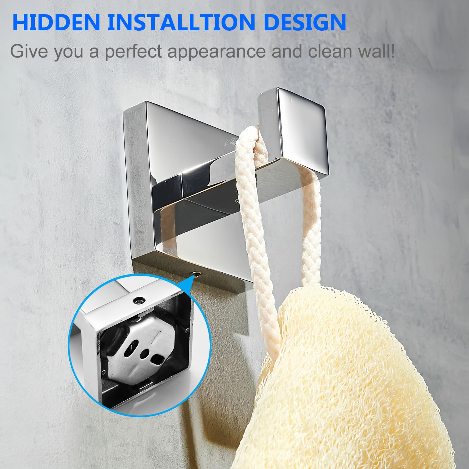 Gancho de Pared x 2, Cromo Brillante, Ganchos percheros para Baño Cocina Toallero Ropas