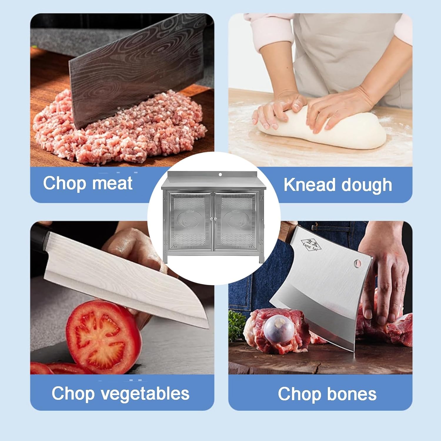 Stainless Steel Workbench Enclosed Design Non-Slip Feet Splash Guard Included Work Table Suitable for Home or Commercial Use Reinforced Crossbars Brushed Finish Height 80 Cm