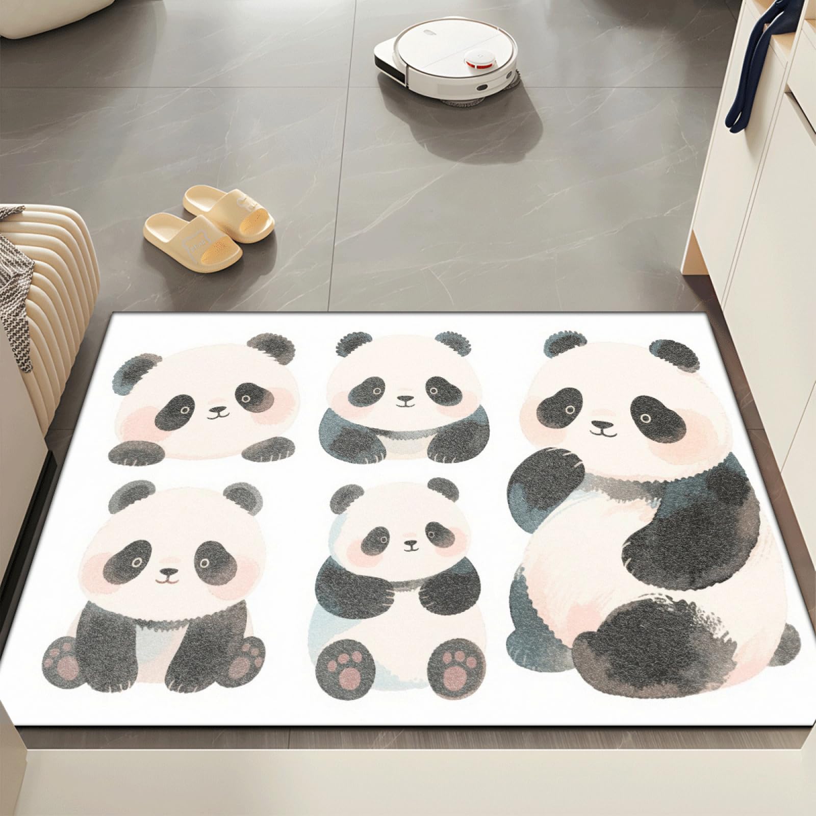 Paillasson Exterieur Entree Panda Noir Beige Tapis Entree Interieur Facile à Nettoyer Paillasson Interieur Antidérapant Lavable en Machine pour Chambre Cuisine Couloir 60x90 cm