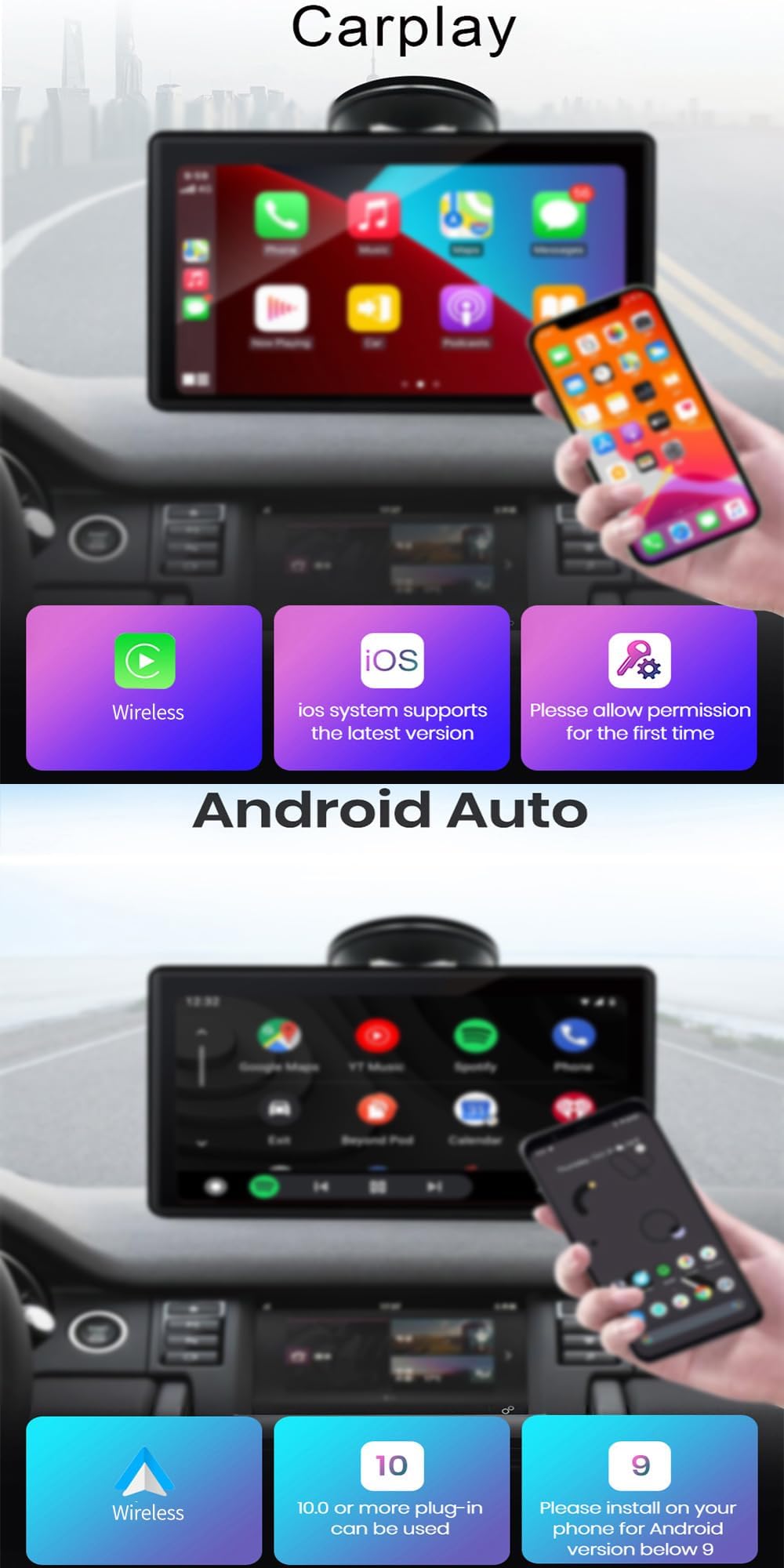 Samochodowy ekran dotykowy do Opel Zafira Meriva Adam Agila, z bezprzewodowym odtwarzaczem multimedialnym Apple CarPlay, Android, Auto, Normalny-7 cali
