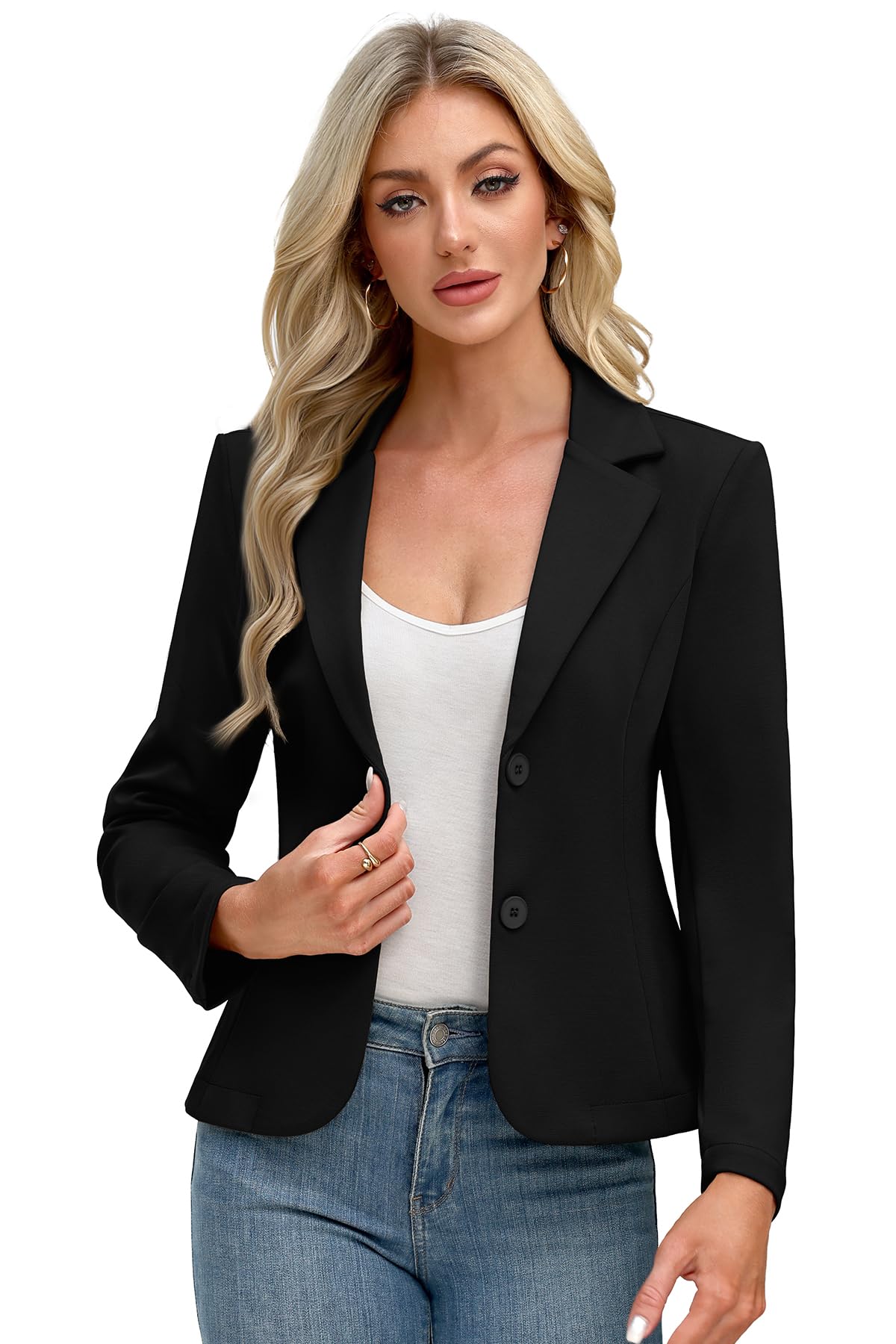 Women’s Work Knit Blazer, Stretch Slim Fit Half-Lined Lightweight Suit Notched Lapel Jacket-image-9