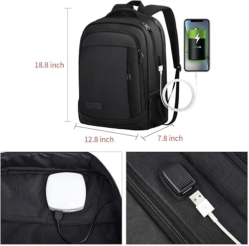 Miniatura 9 de Monsdle Mochila de viaje para laptop, antirrobo, resistente al agua, mochila escolar para computadora con puerto de carga USB para hombres, mujeres,