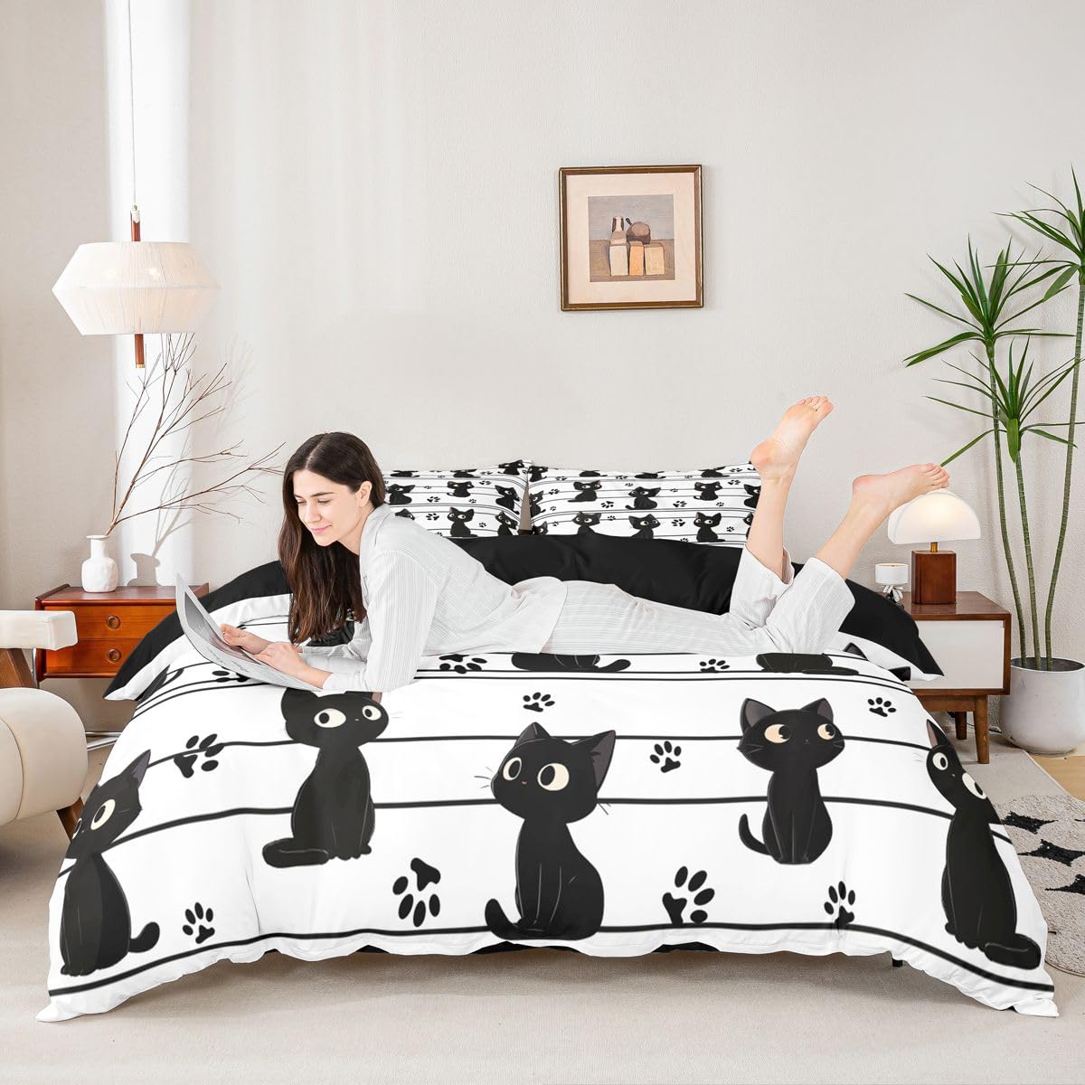 Homewish Dzieci czarny kot król zestawy pościeli na kołdrę urocze czarne koty poszewka na kołdrę kreskówka śmieszne koty łóżko zestaw kawaii kot łapa nadruk