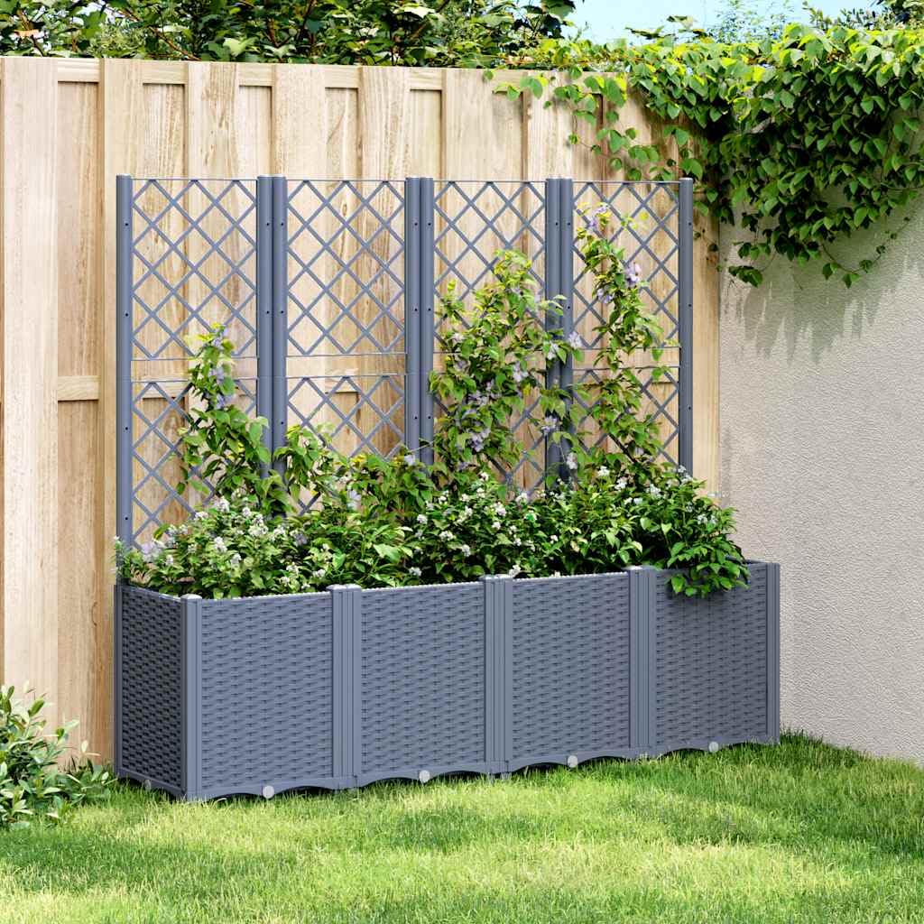 vidaXL Jardinière avec Treillis, Bac à Fleurs, Pot à Plantes, Boîte à Fleurs Jardin Terrasse Patio Extérieur, Bleu Gris 160x40x140 cm PP