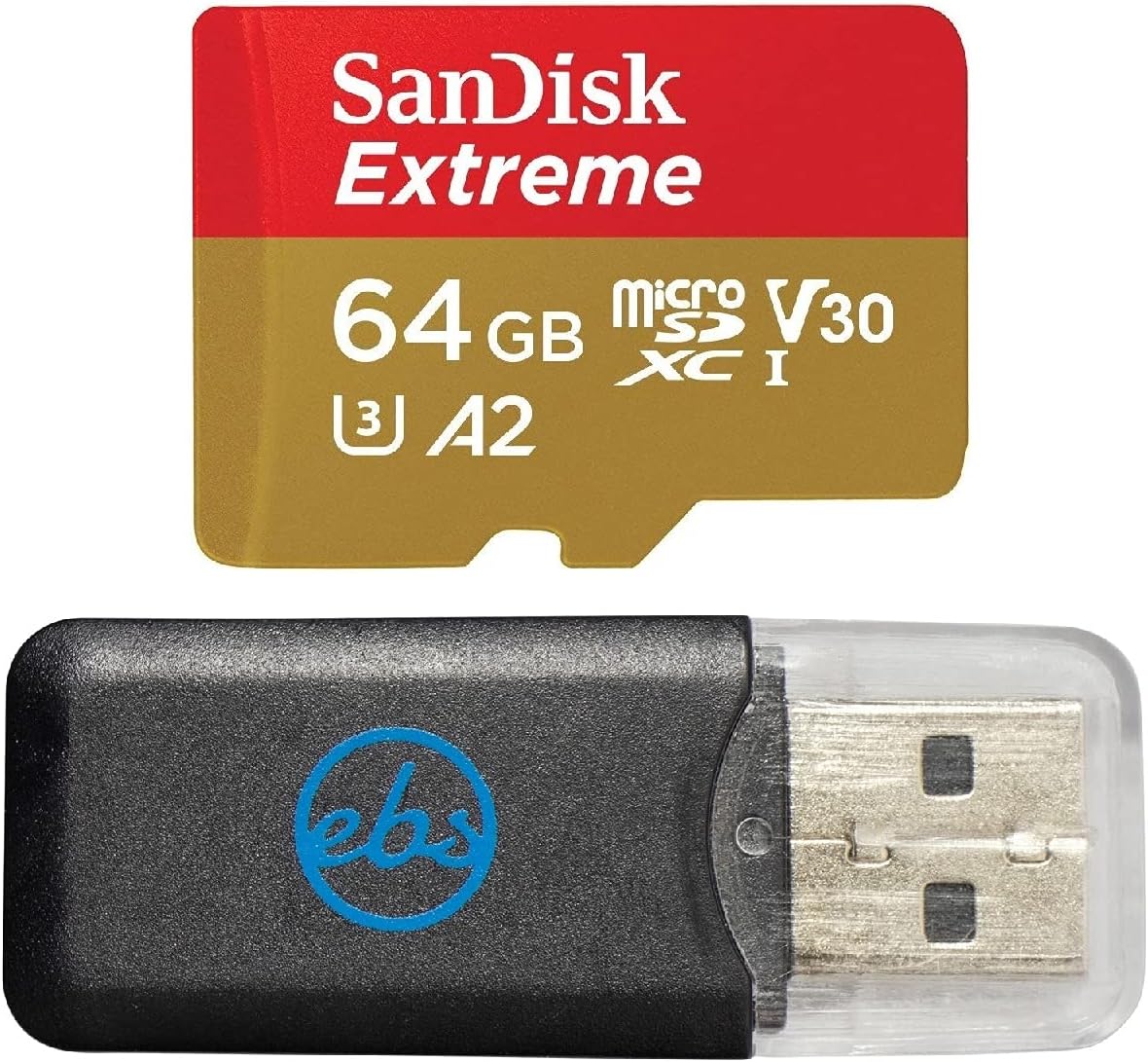 Everything But Stromboli SanDisk Extreme 64GB MicroSDXC Memory Card Works with GoPro Action Camera Hero 12 Black (SDSQXAH-064G-GN6MN) U3 V30 A2 Bundle with (1) MicroSD Card Reader
