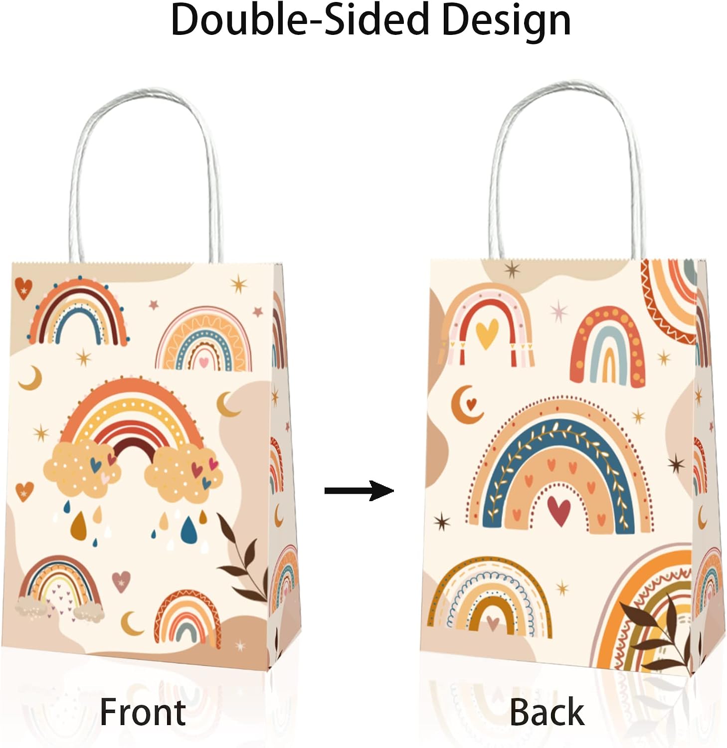 12Pcs Retro Rainbow Printed Paper Kraft Bags, Bohemian Rainbow Party Gift Kraft Paper Handbag, Rainbows Kraft Paper Party Favor Bags Bulk Goodie Bags with Handles for Wedding, Birthday image 4
