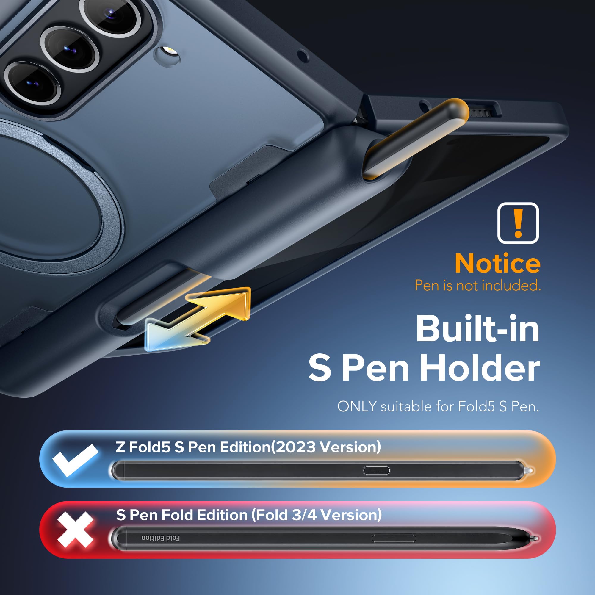 MOBOSI Etui Z Fold 5 z gniazdem na rysik S, kompatybilne z Magsafe, [wbudowany stojak z pierścieniem obrotowym 360° i ochrona ekranu i zawiasów] Smukłe etui na telefon do Samsung Galaxy Z Fold5