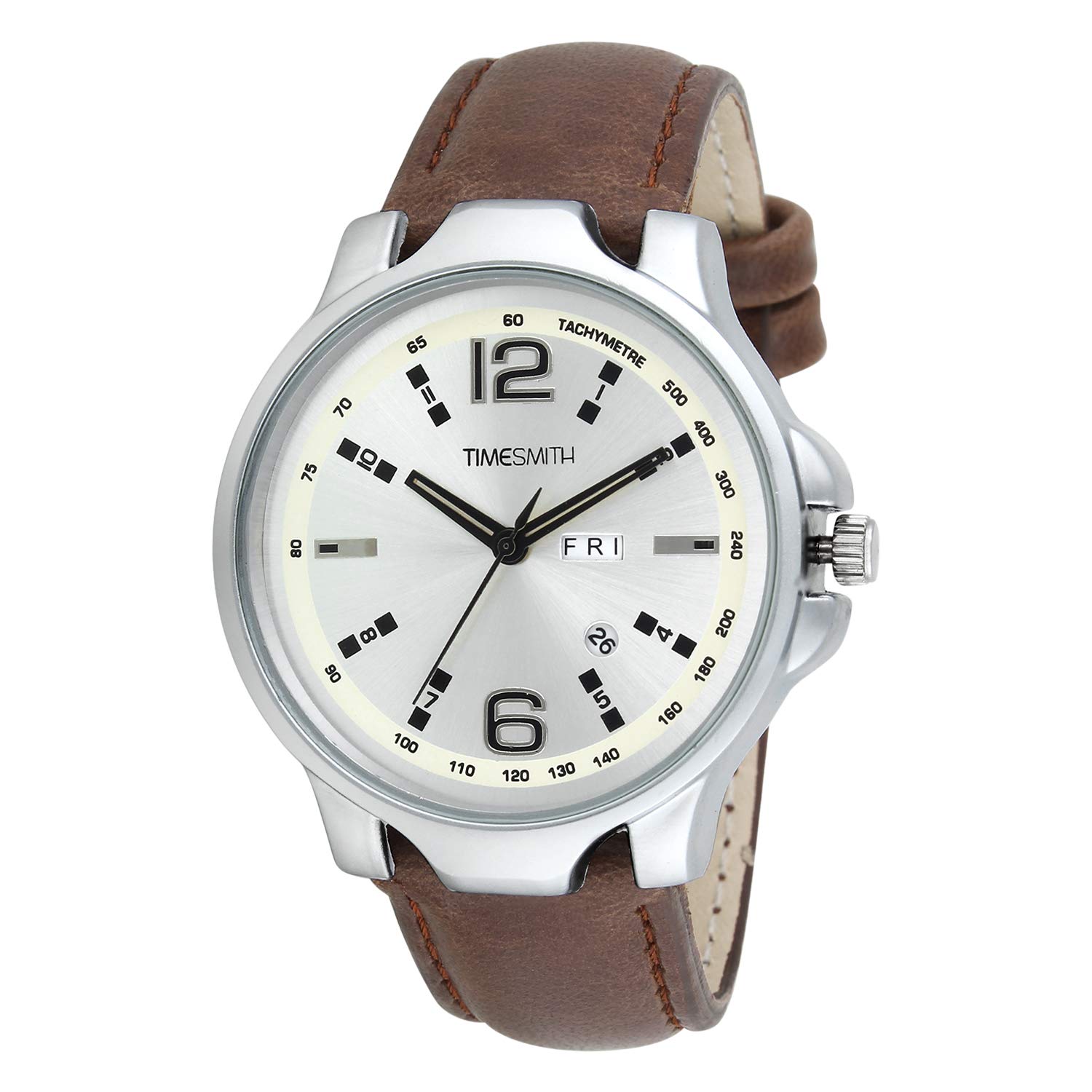 Timesmith White Dial Brown Leather Analog Mens Watch Tsc 029