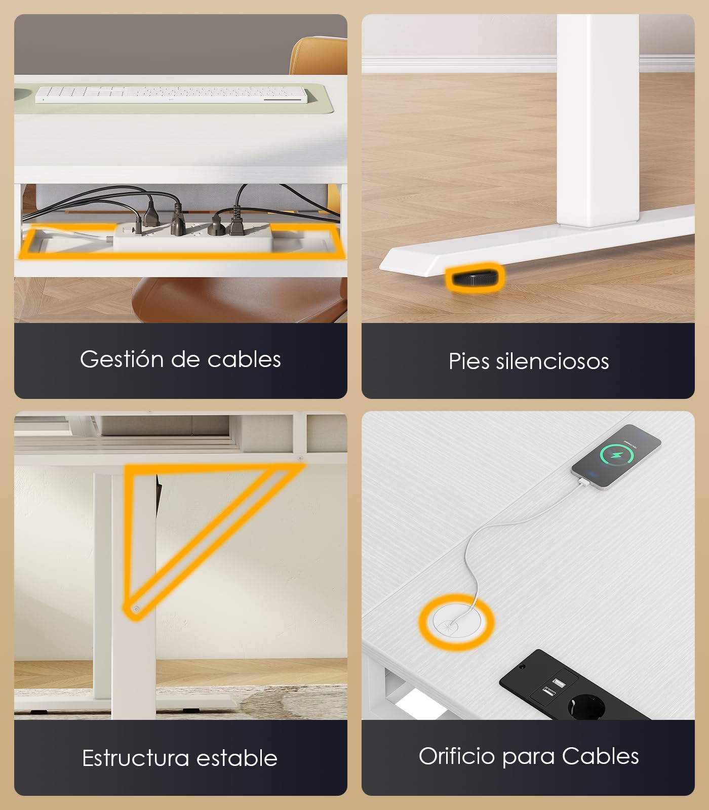 OffiGo Escritorio Elevable Esquinero con 4 Cajones, 140 x 80 cm, Blanco