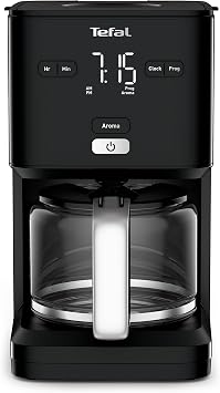 Tefal CM600810 Smart'n Light Coffee Maker, 24-Hour Programmable Filter, Capacity 1.25 L, Intuitive Digital Display, Perfect Extraction, Extra Large Shower Head, Drip Proof, Black, CM600810