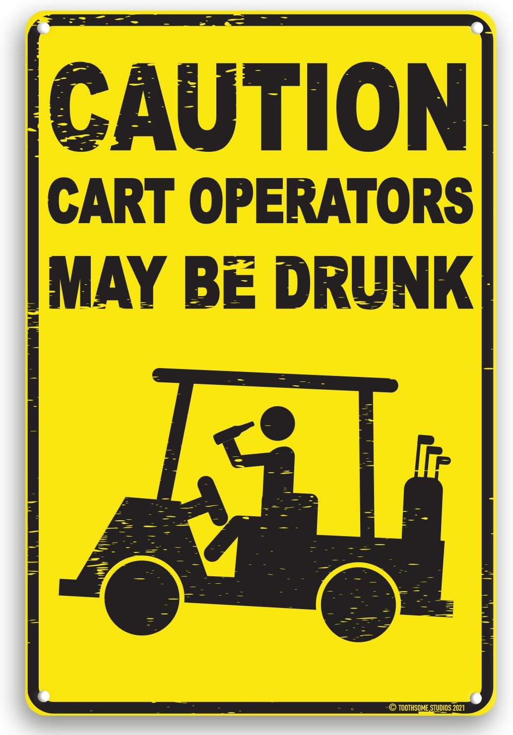 Caution Cart Operators May Be Drunk 12" x 8" Funny Tin Sign Golf Accessory Clubhouse Decor Man Cave Sports Bar Wall Art