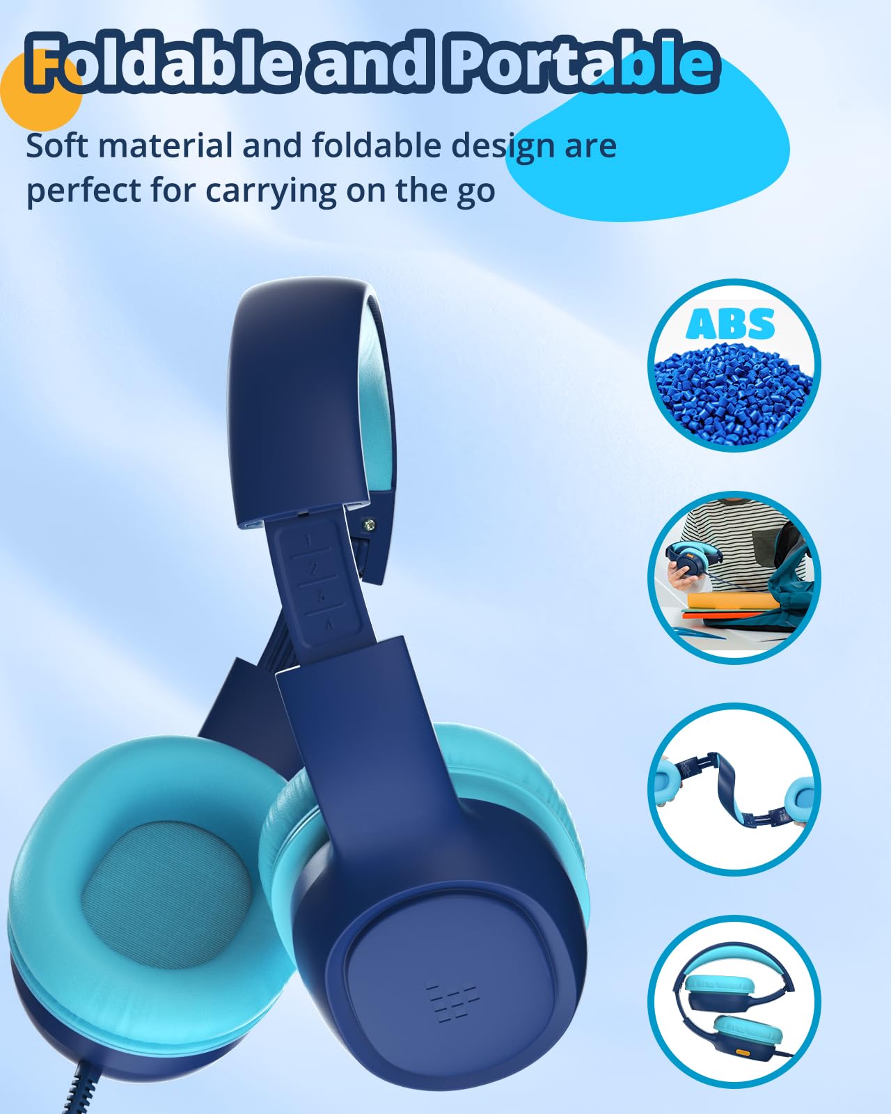 Tronsmart Cuffie Sovraurali Pieghevoli per Bambini, Volume Sicuro 85/93 dB, Suono Chiaro e Morbido, Jack da 3,5 mm per Bambini con Cavo, per Apprendimento e Intrattenimento
