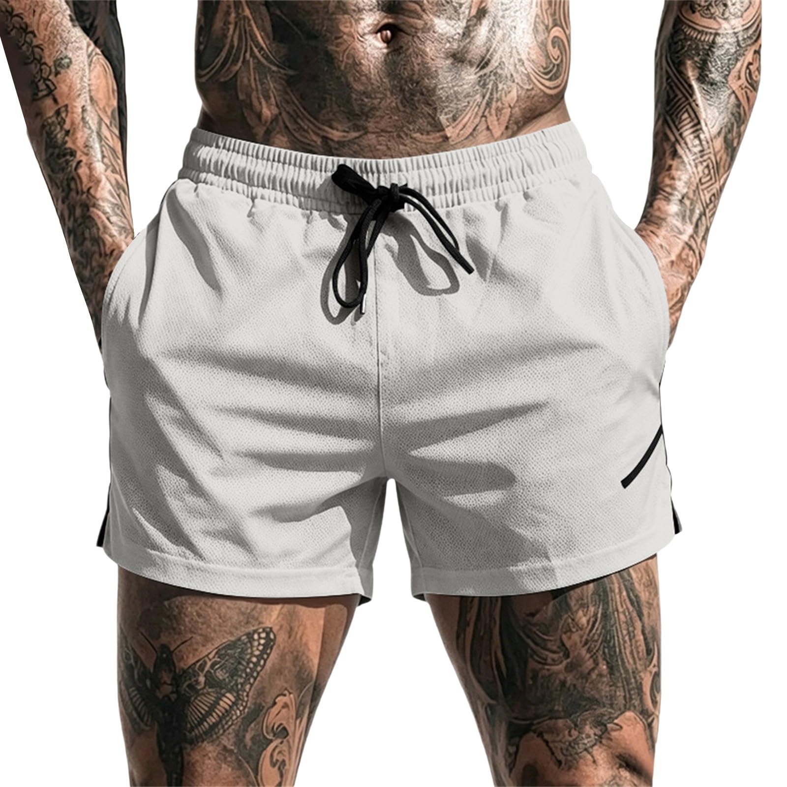 Pantaloncini sportivi da uomo elasticizzati: pantaloncini corti ad asciugatura rapida, traspiranti, vestibilità ampia, vita elasticizzata, con coulisse, gamba dritta, per jogging