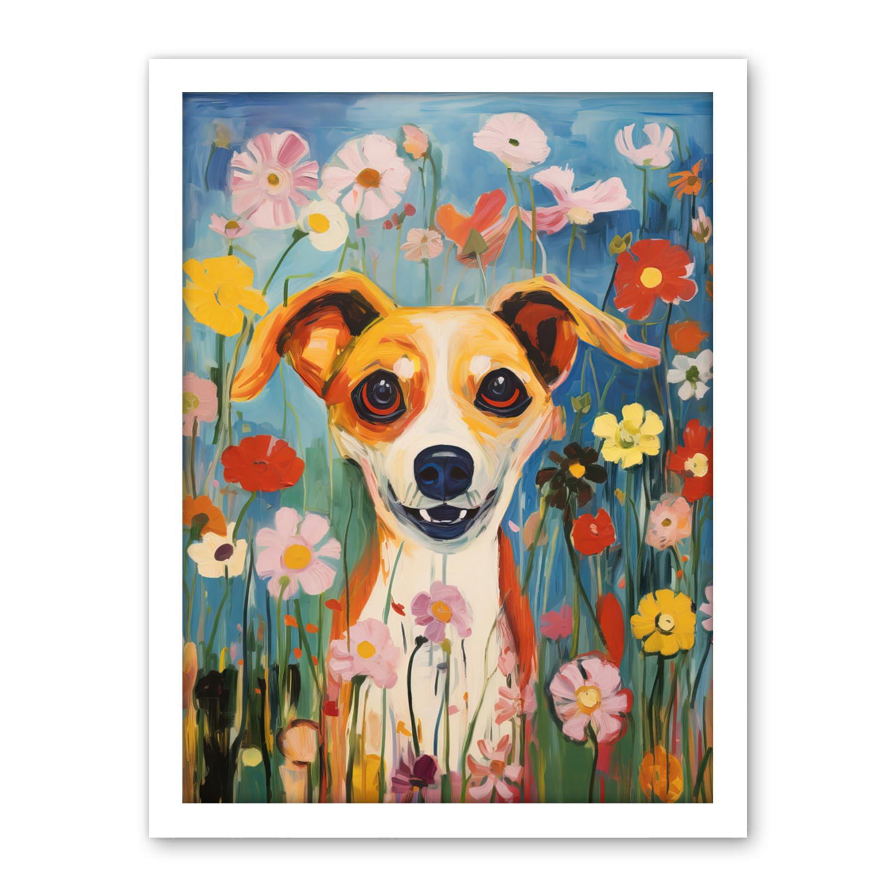 Artery8 Chihuahua in the Wildflowers Artwork Colourful Meadow Dog Portrait Artwork Framed Wall Art Print 18X24 Inch