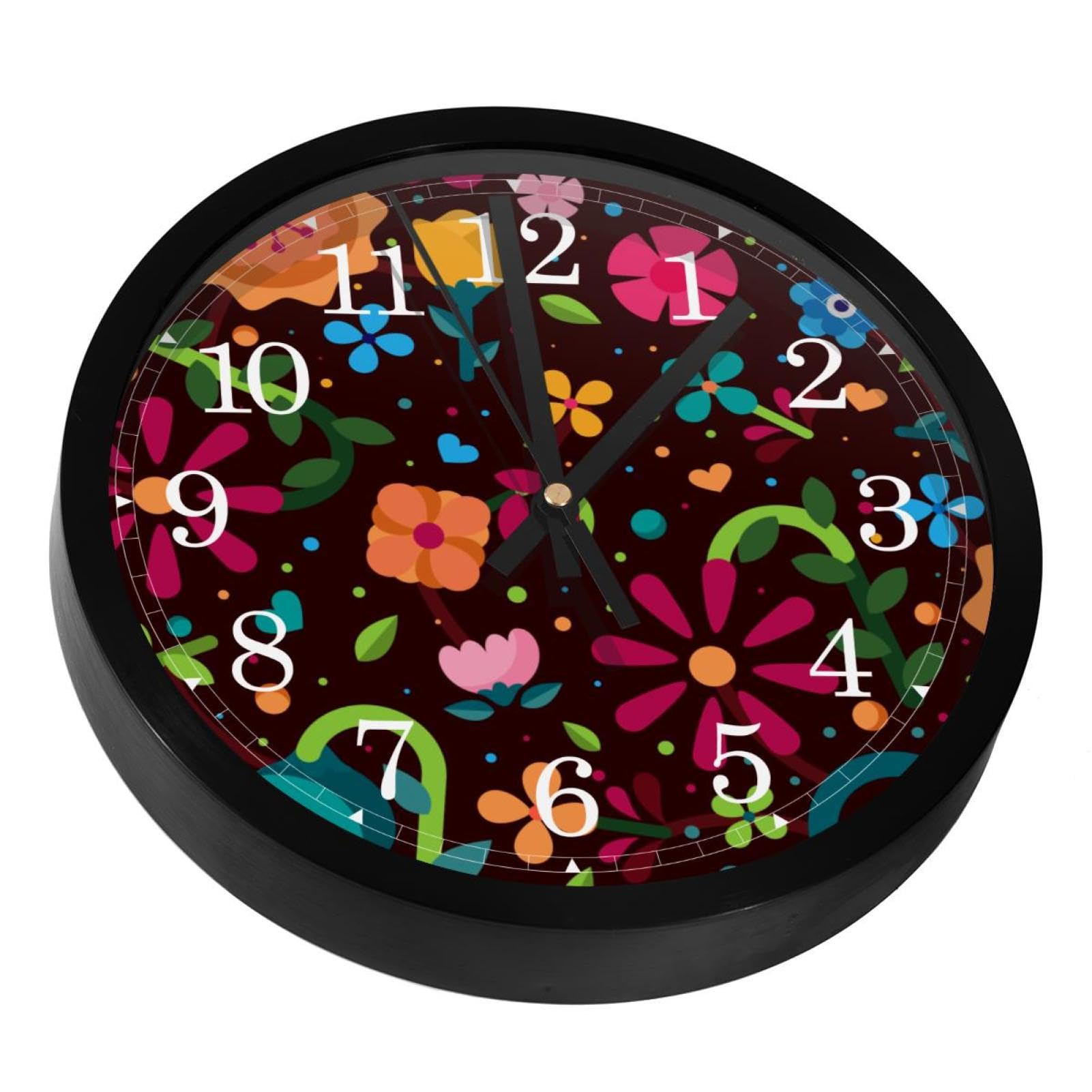 Horloge murale silencieuse sans tic-tac avec imprimé fleurs pour la maison