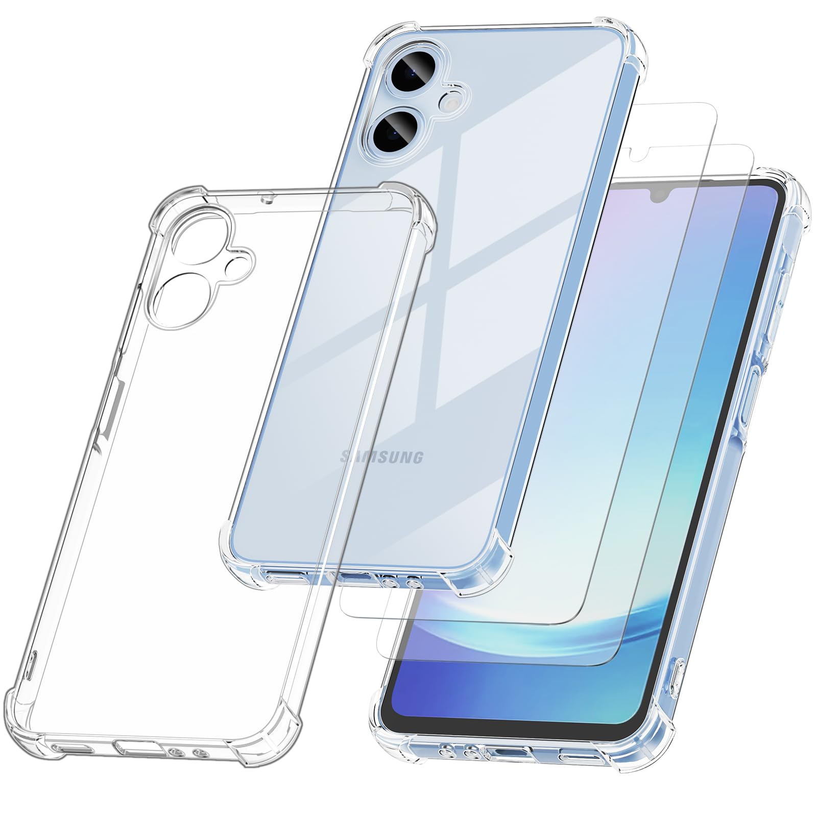 for Galaxy A25 5G ケース +ガラスフイルム付き（2枚) TPU+PC 透明 耐衝撃 黄ばみなし 全面保護 保護 指紋 防止 Samsung Galaxy A25 5G スマホケース対応