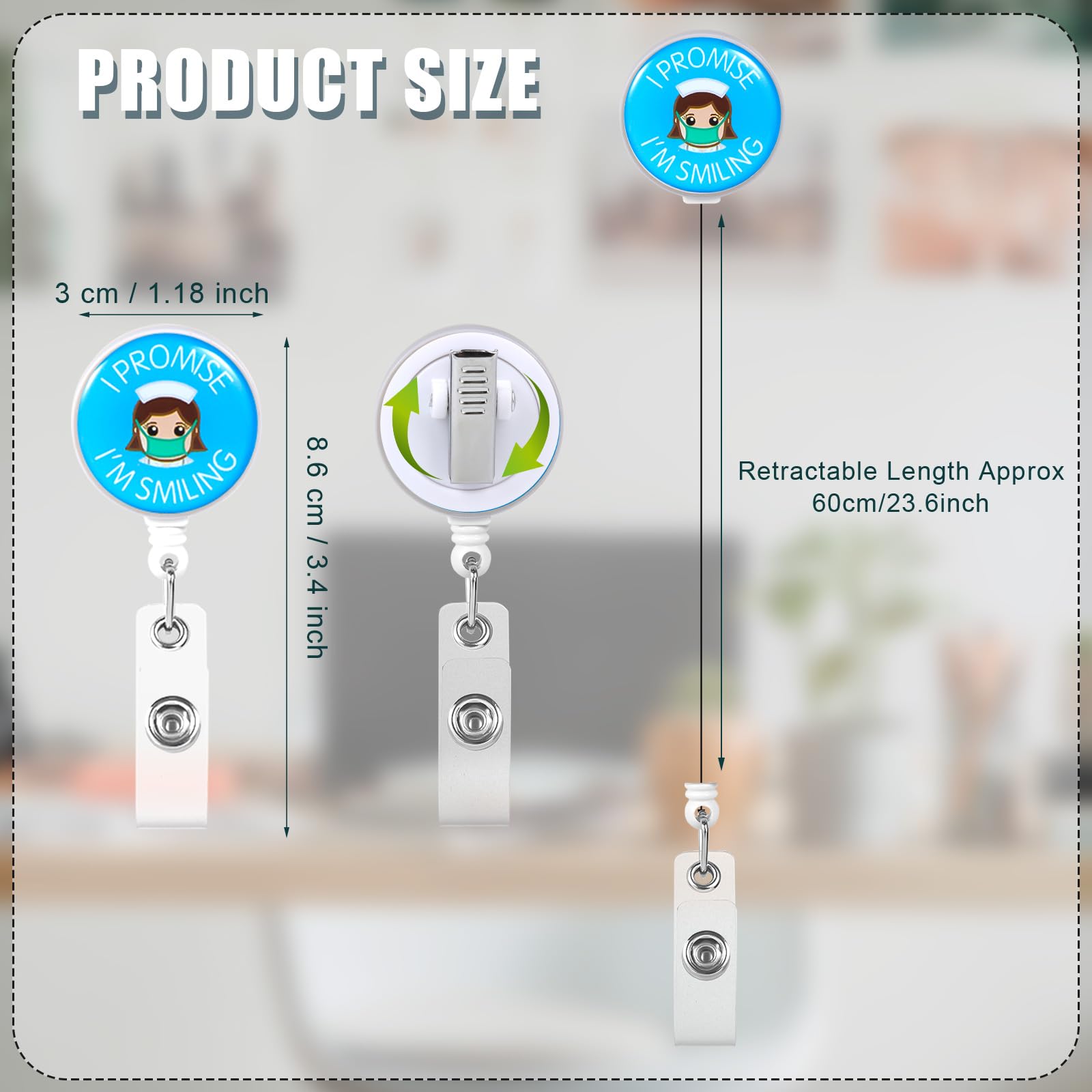 10pcs Retractable Swivel Clip Reel, Cute Funny Badge Holder for Doctors Nurses, Volunteers, Blue - Image 2