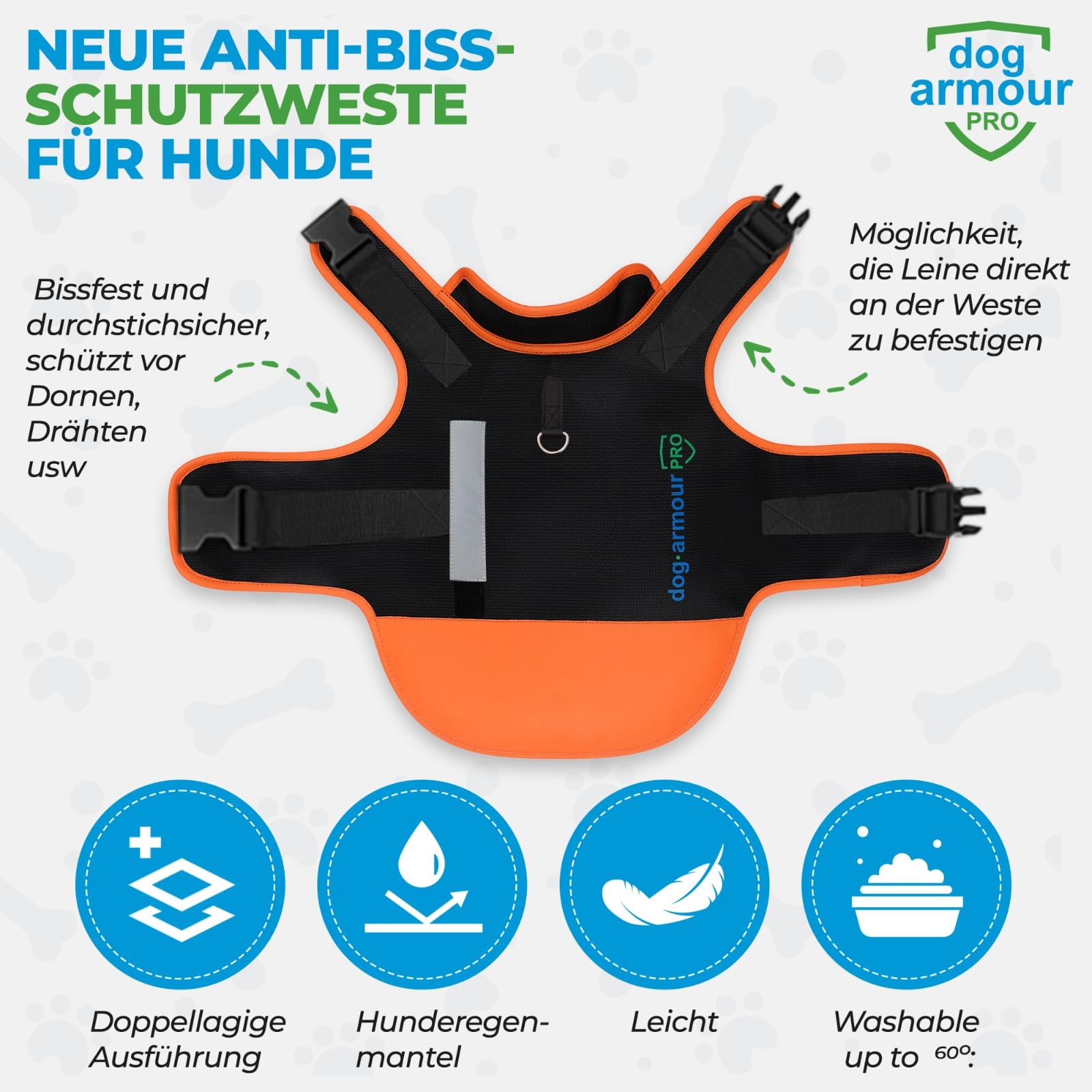 Schutzweste für Hunde – Schützendes Hundegeschirr gegen Greifvogel- und Tierangriffe – Verstellbar, Würgefrei, Wasserdicht, Reflektierend (S, Orange)