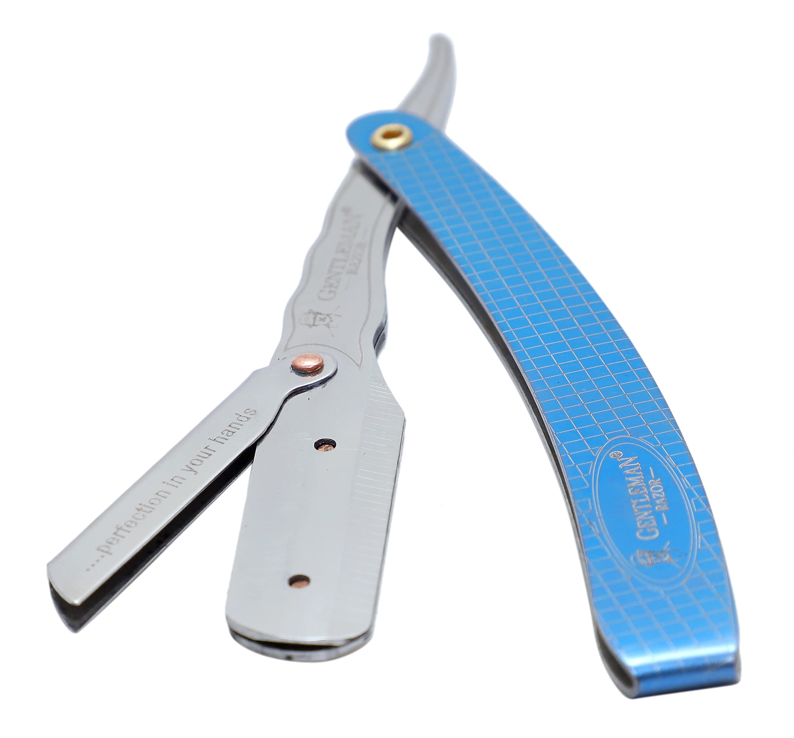 GENTLEMAN PREMIUM BLUE WHALE RT SHOP Gentleman Razor Stainless Steel Straight Edge Barber Razor For Men Well Balanced Sliding Style Weight Blue Color(FREE Blade Inside) 2