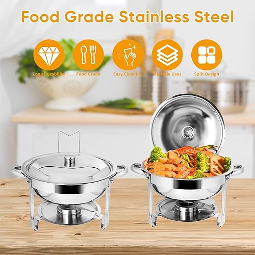 Miniatura 6 de Juego de bufé de platos para rozaduras de 5 cuartos de galón paquete de 4 calentadores de alimentos para fiestas, platos de acero inoxidable